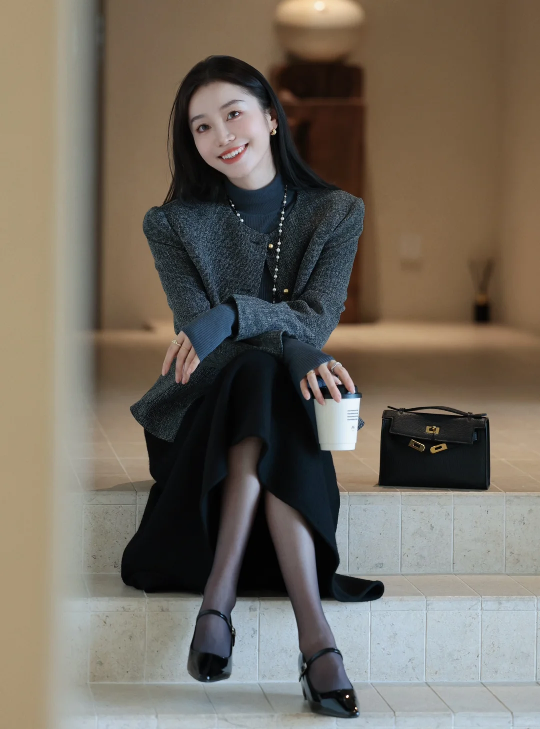 秋冬从高智感灰色小香外套➕气质半裙开始☁️