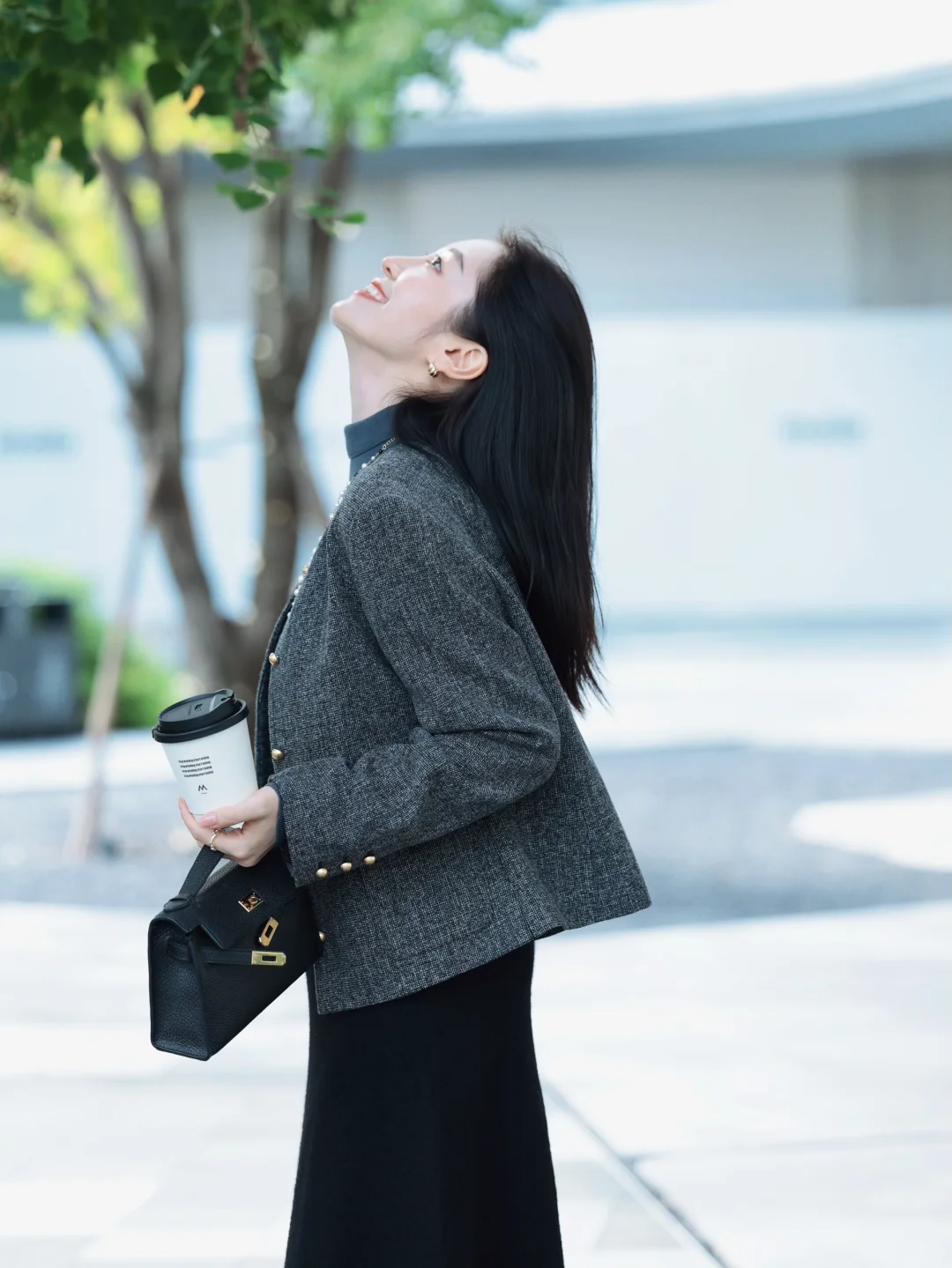 秋冬从高智感灰色小香外套➕气质半裙开始☁️