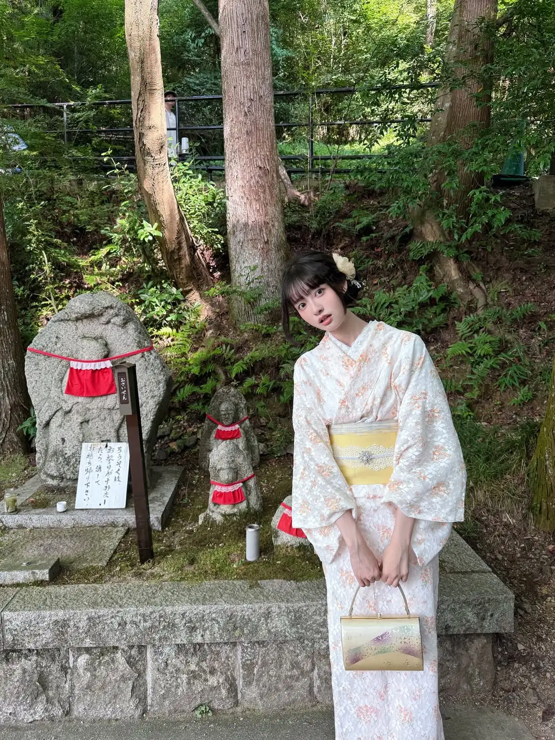 🌼 浅黄碎花蕾丝和服体验