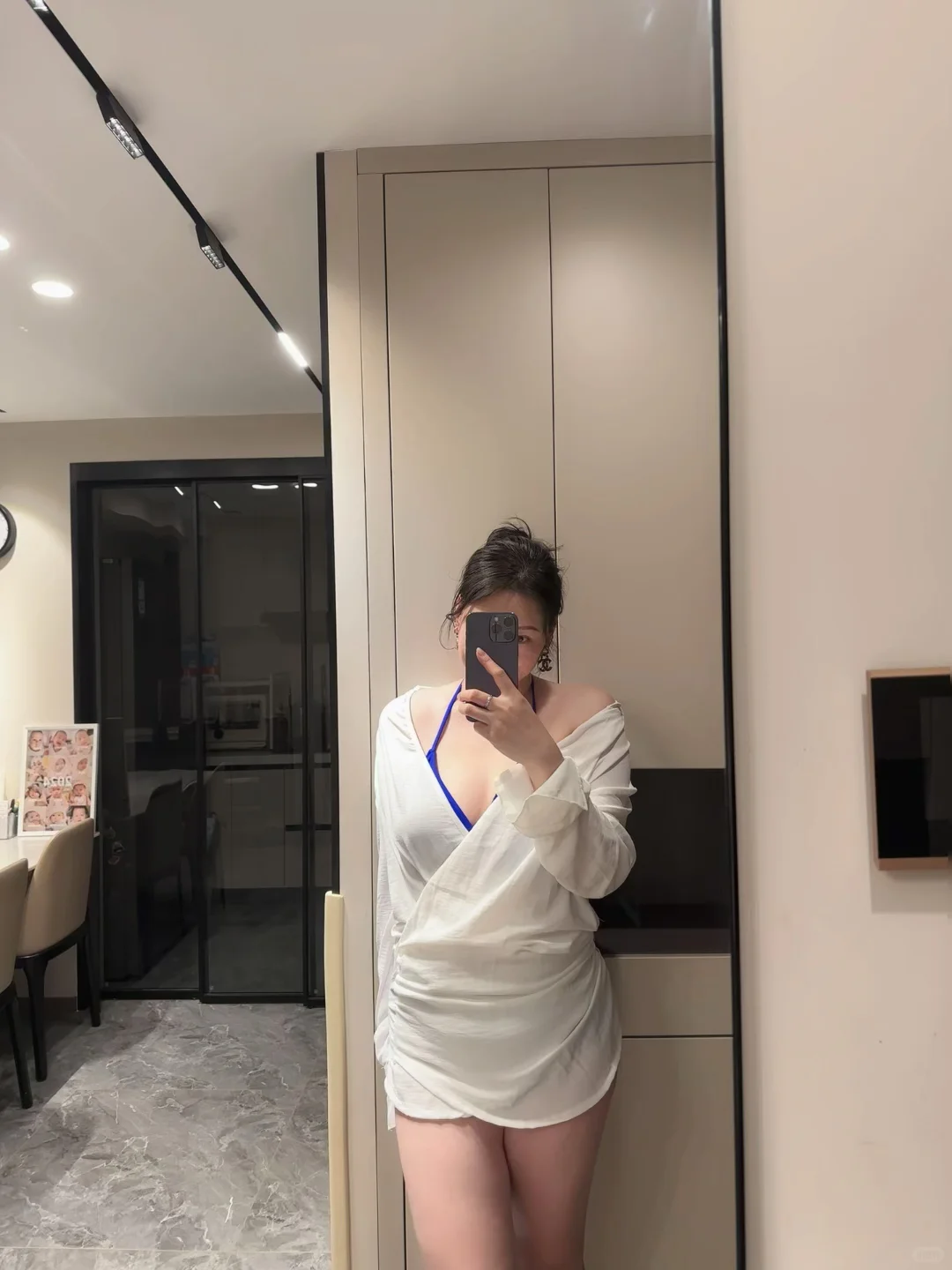 170/155斤 白色衬衫式大码泳衣真的好百搭🤍