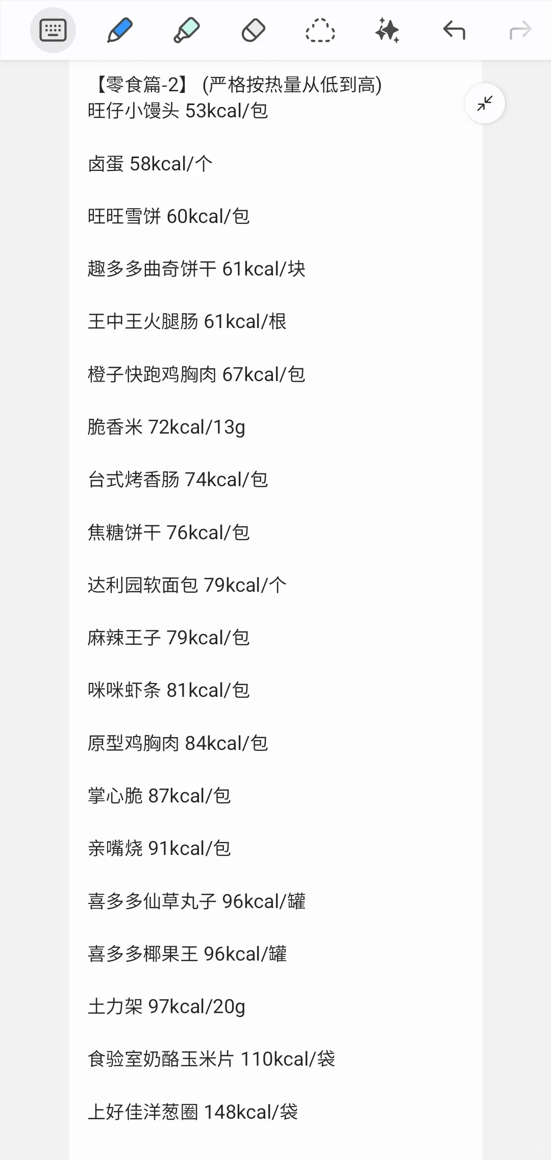 （自用参考）安全低卡食物热量表