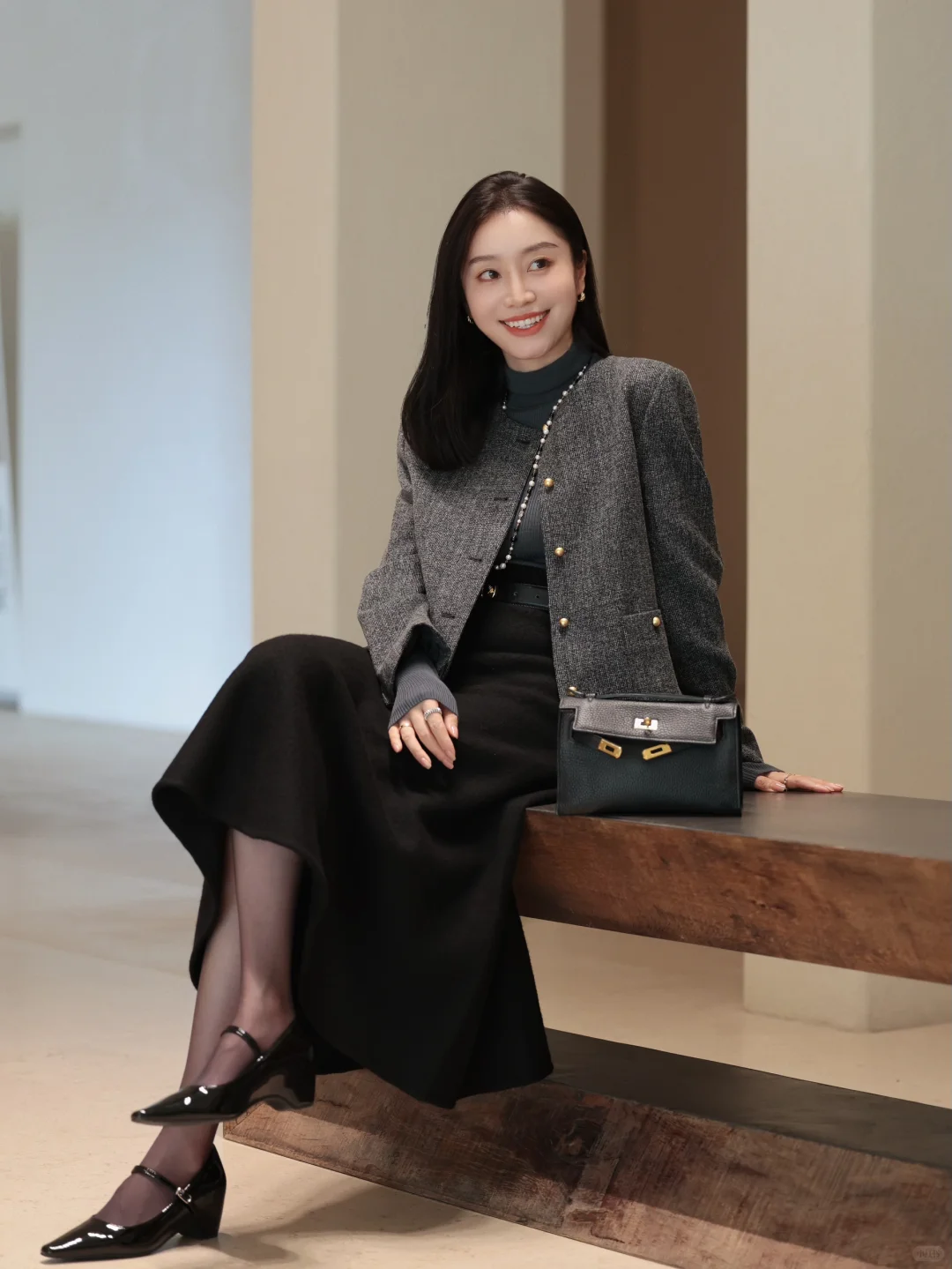 秋冬从高智感灰色小香外套➕气质半裙开始☁️