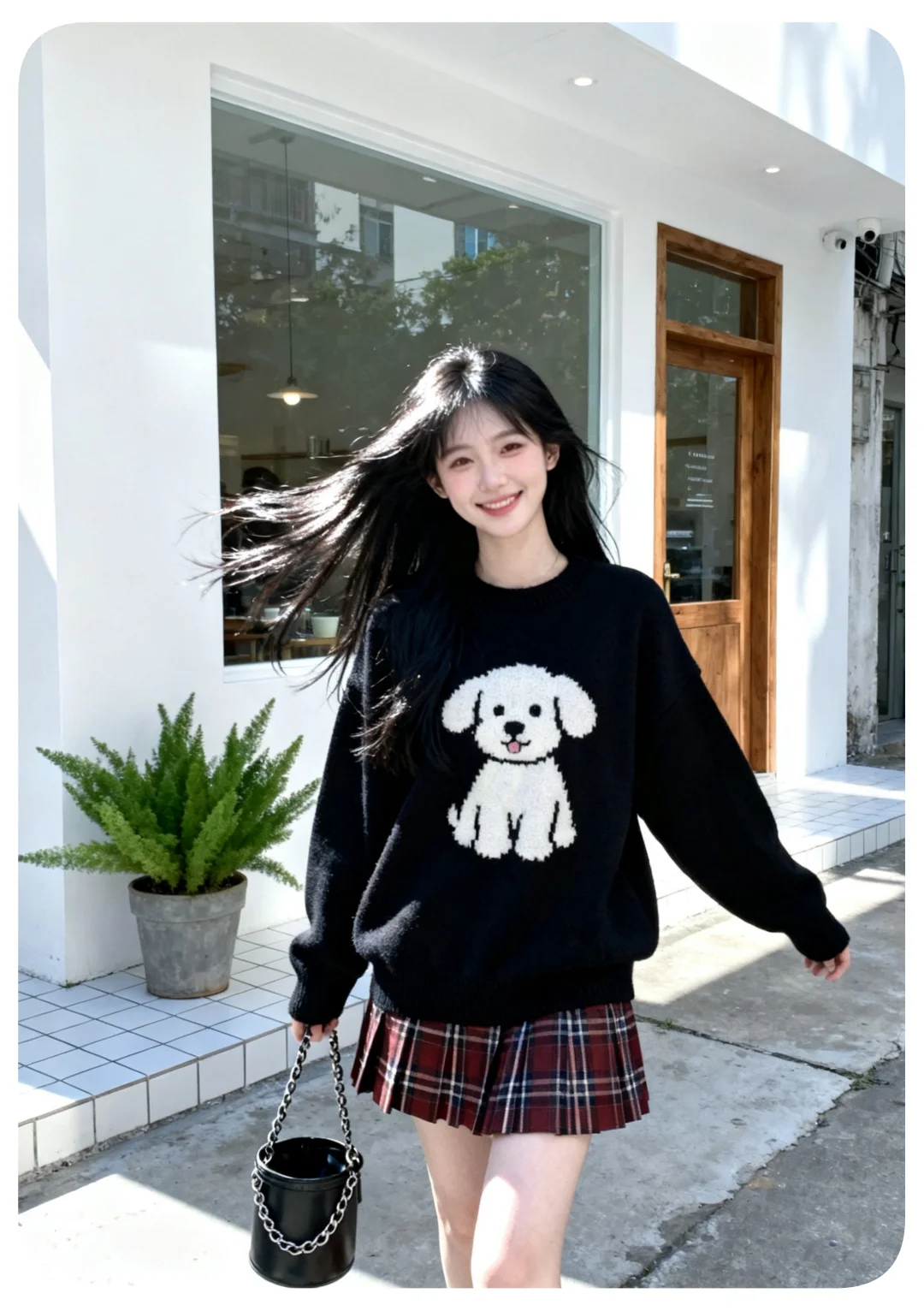 毛衣+格纹裙=满分校园感💌这组AI写真太甜