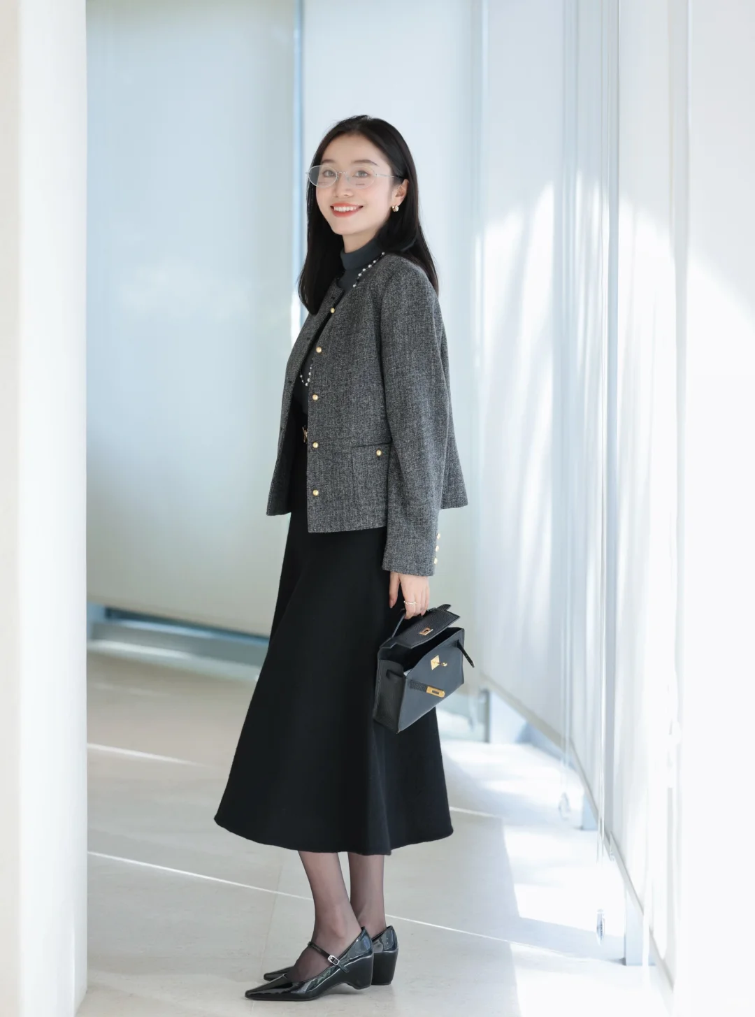 秋冬从高智感灰色小香外套➕气质半裙开始☁️
