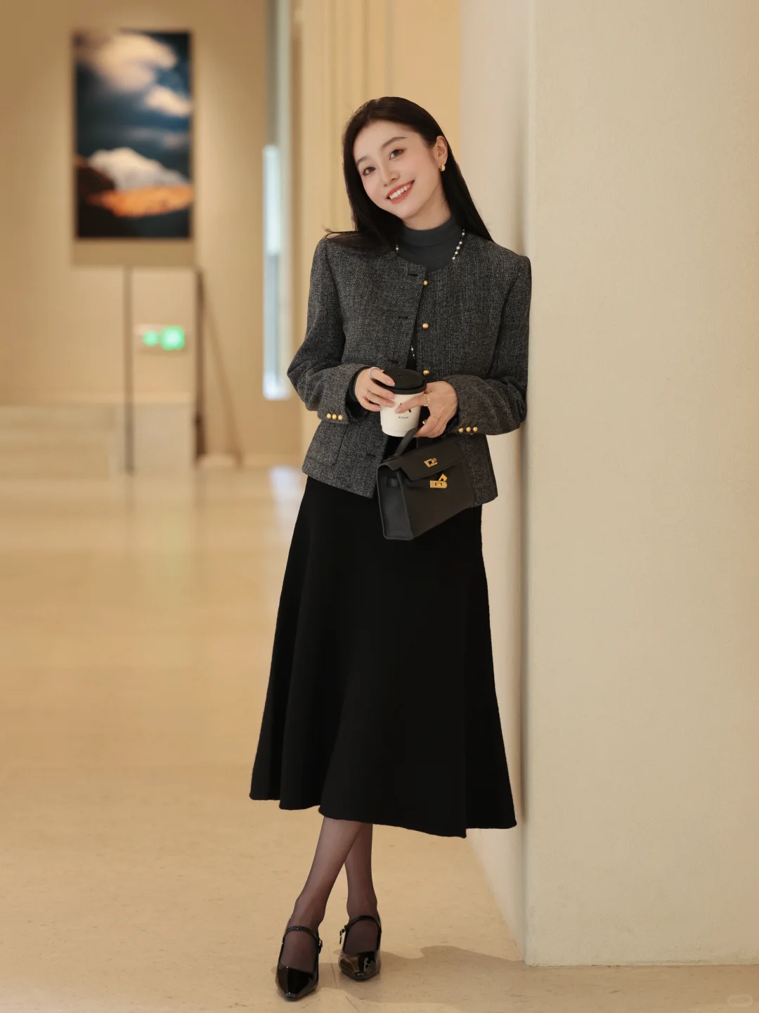 秋冬从高智感灰色小香外套➕气质半裙开始☁️