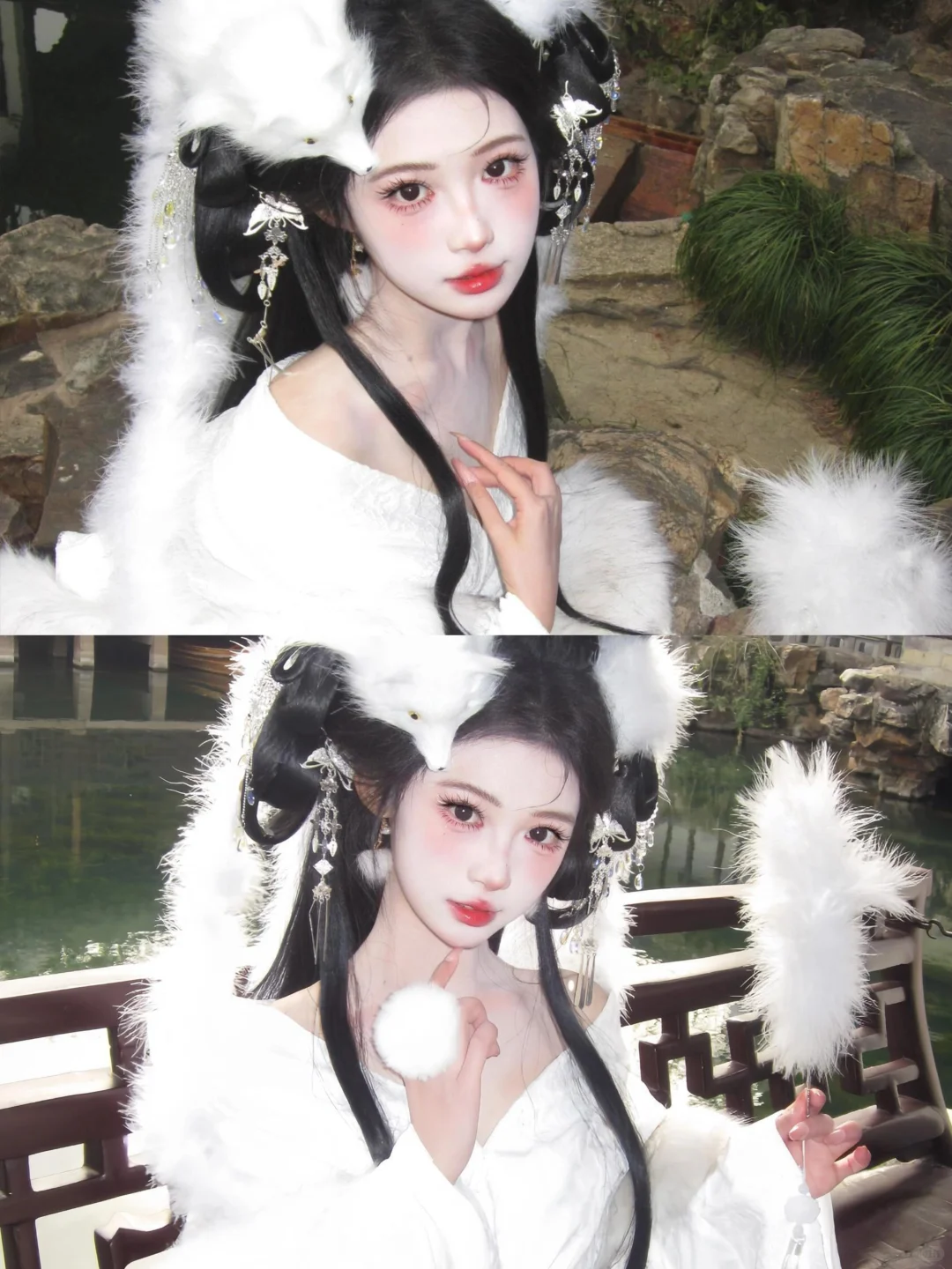 白狐古风造型,清冷魅惑感直接拉满🦊