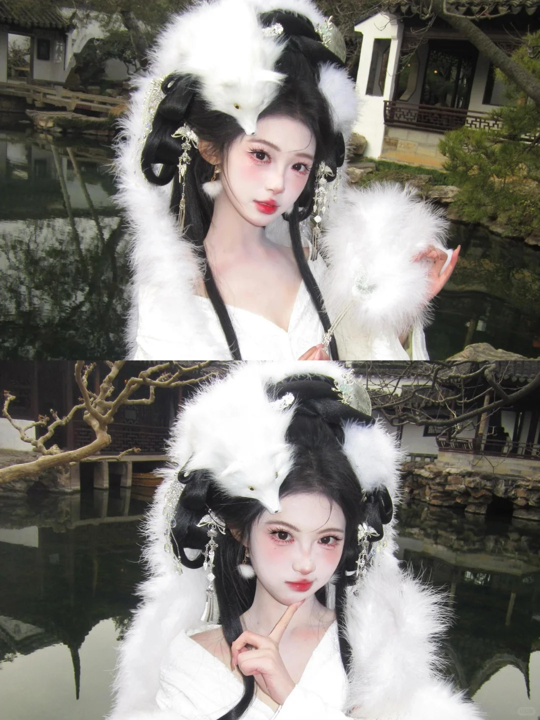 白狐古风造型,清冷魅惑感直接拉满🦊