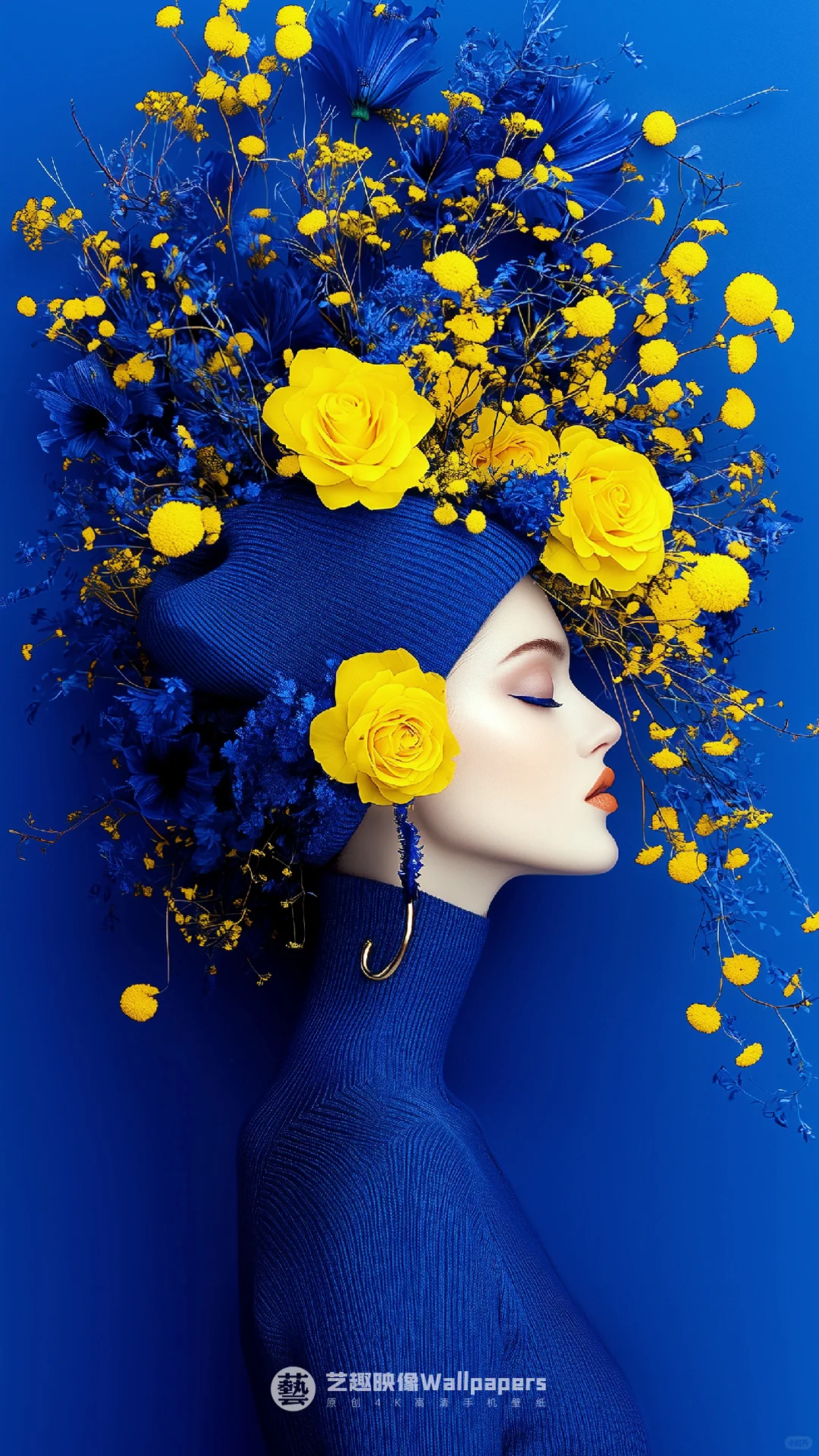 手机壁纸#D520丨蓝玫瑰+黄玫瑰+少女III