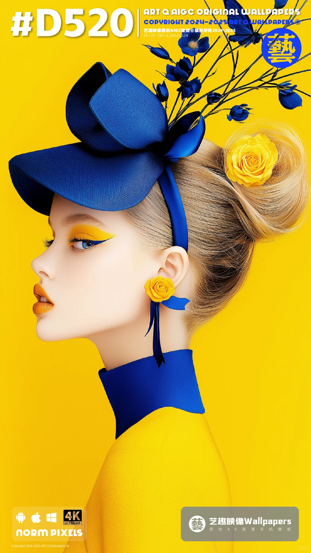 手机壁纸#D520丨蓝玫瑰+黄玫瑰+少女III