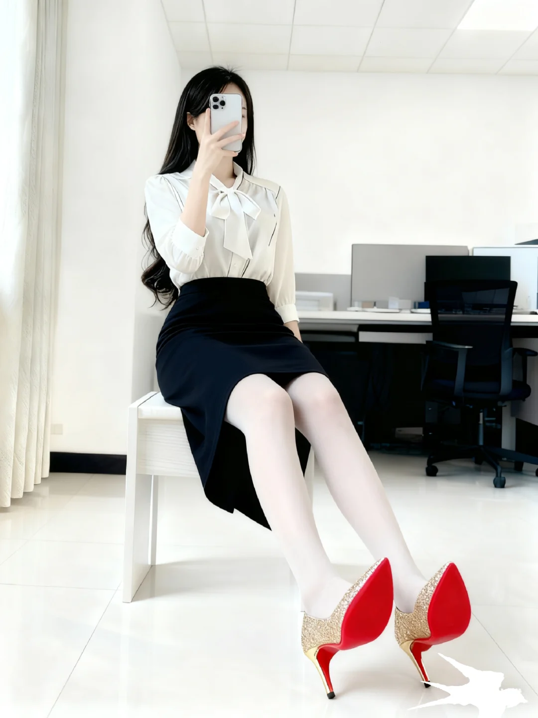 老师穿搭丨体制内丨白丝丨红底高跟鞋