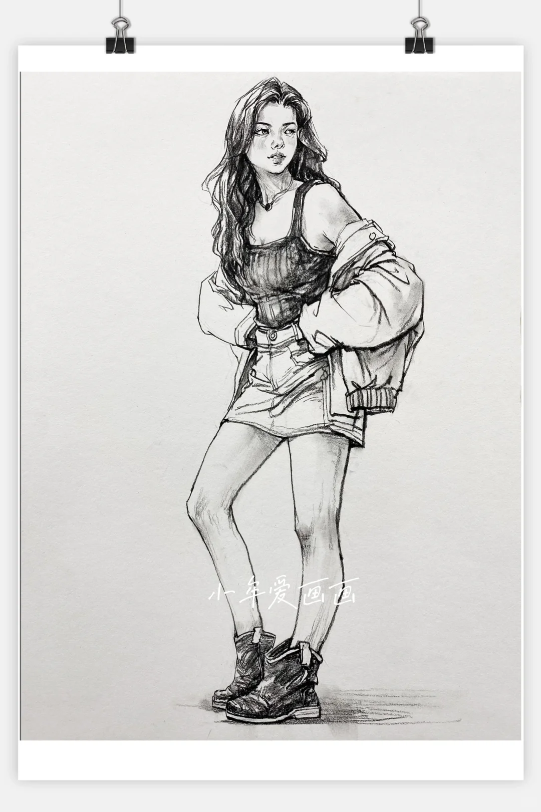 单人站姿美女速写人物绘画素材