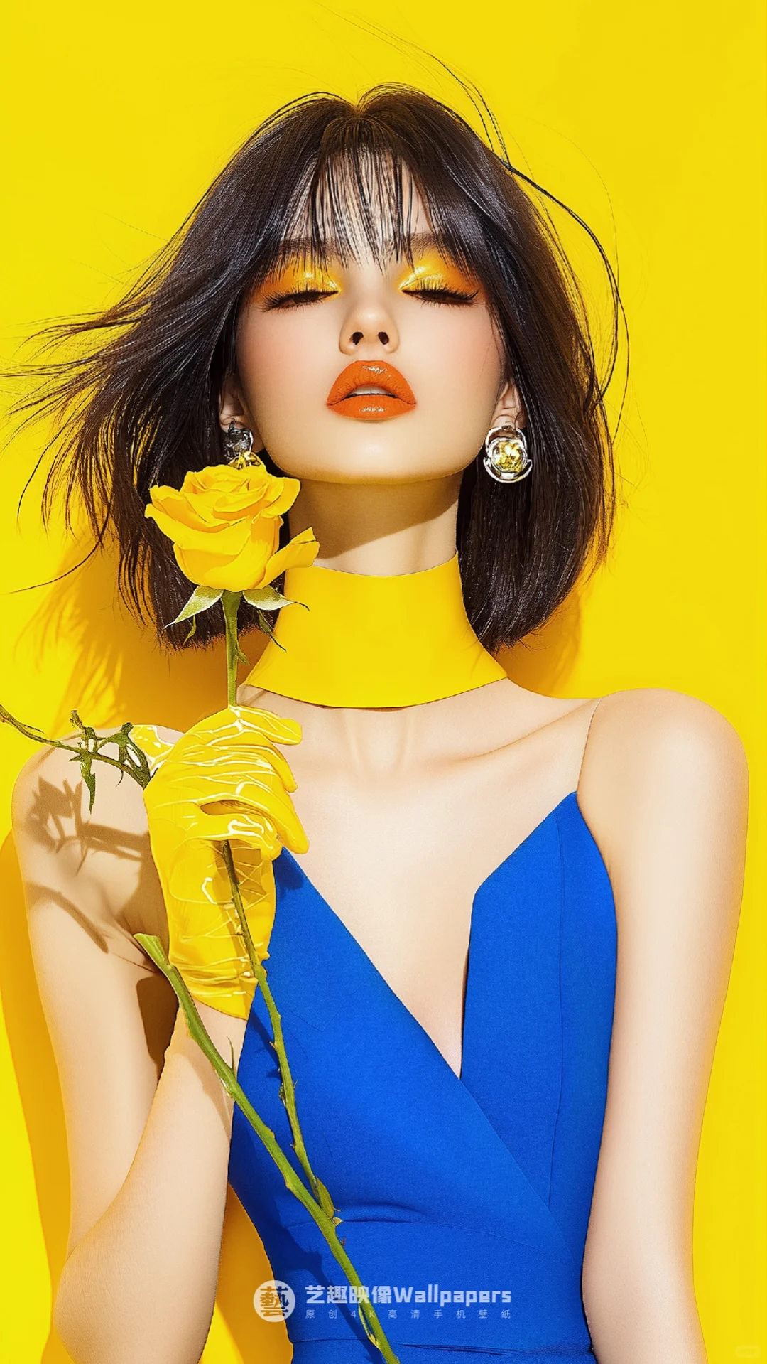 手机壁纸#D520丨蓝玫瑰+黄玫瑰+少女III