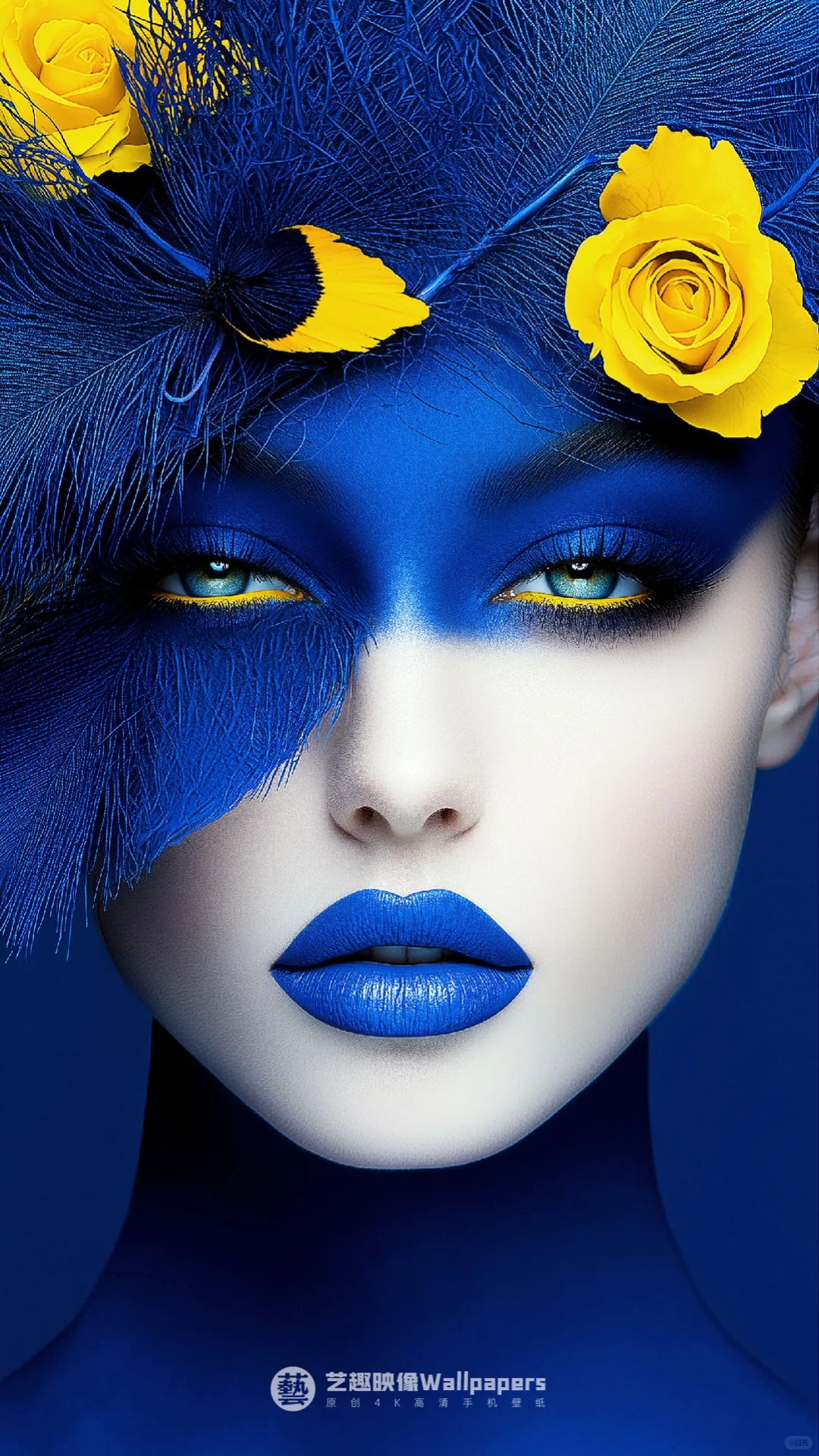 手机壁纸#D520丨蓝玫瑰+黄玫瑰+少女III