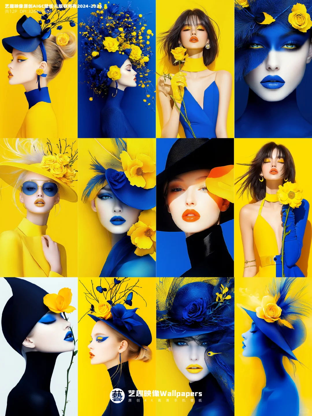 手机壁纸#D520丨蓝玫瑰+黄玫瑰+少女III