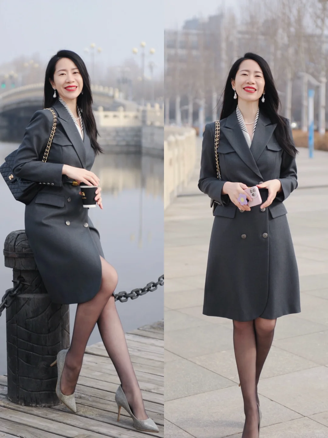 西装裙配丝袜➕高跟鞋👠绝了
