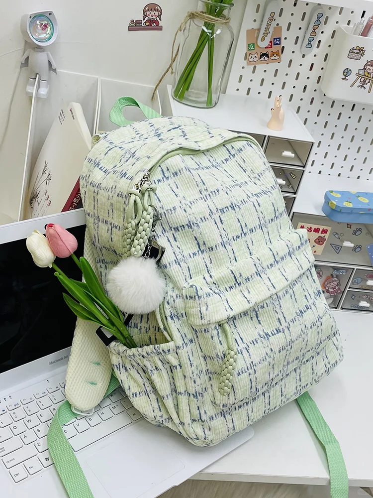 儿童书包女生大学生高中学生女孩格子双肩包