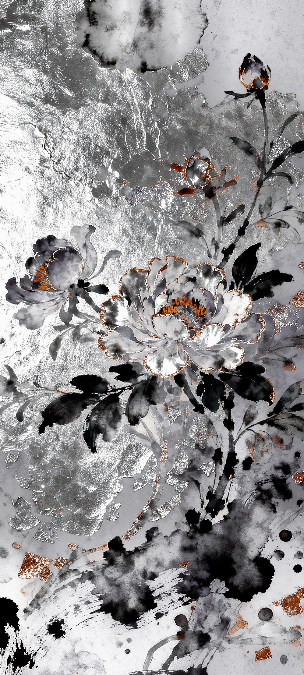 手机壁纸｜银宣缀墨花