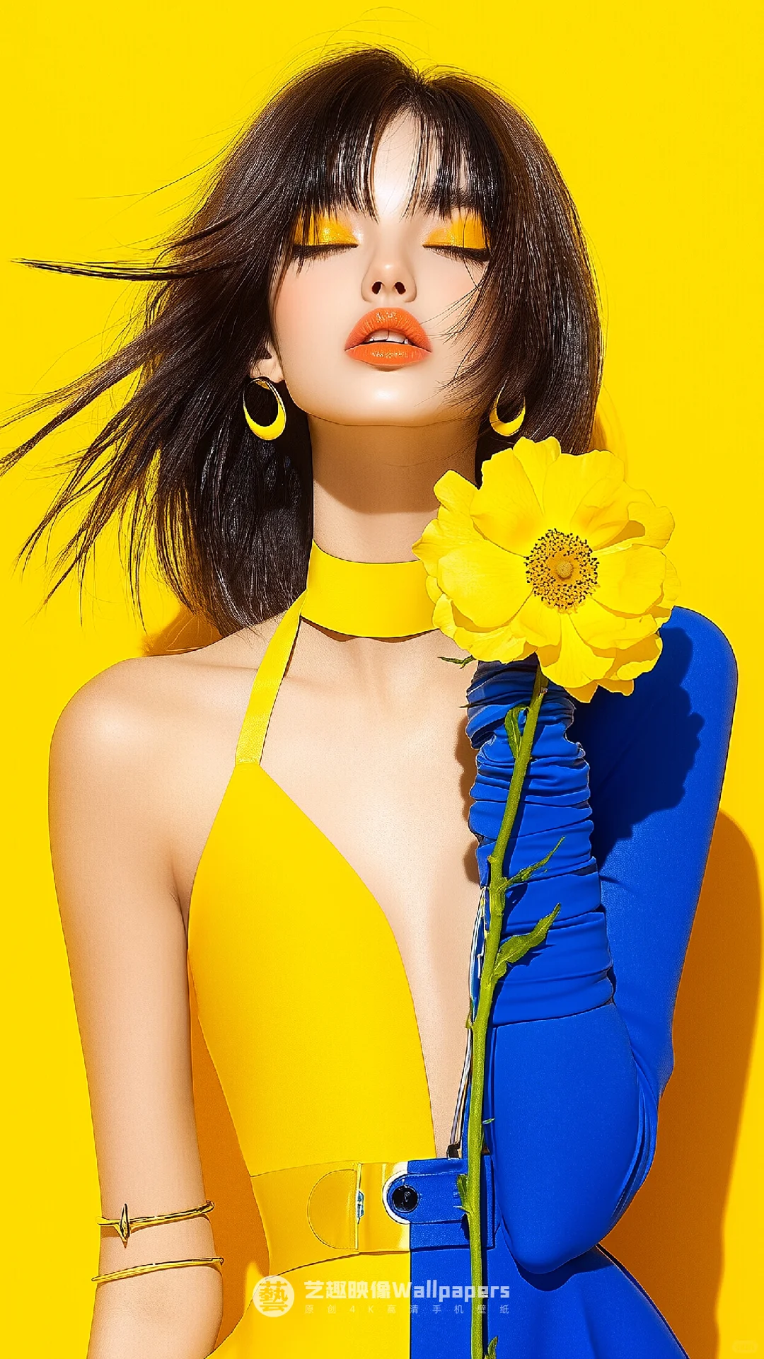 手机壁纸#D520丨蓝玫瑰+黄玫瑰+少女III