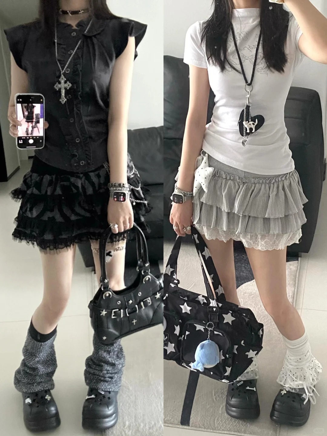 2️⃣4️⃣套🫧|| 🐰一周黑白灰轻亚穿搭合集‧₊˚