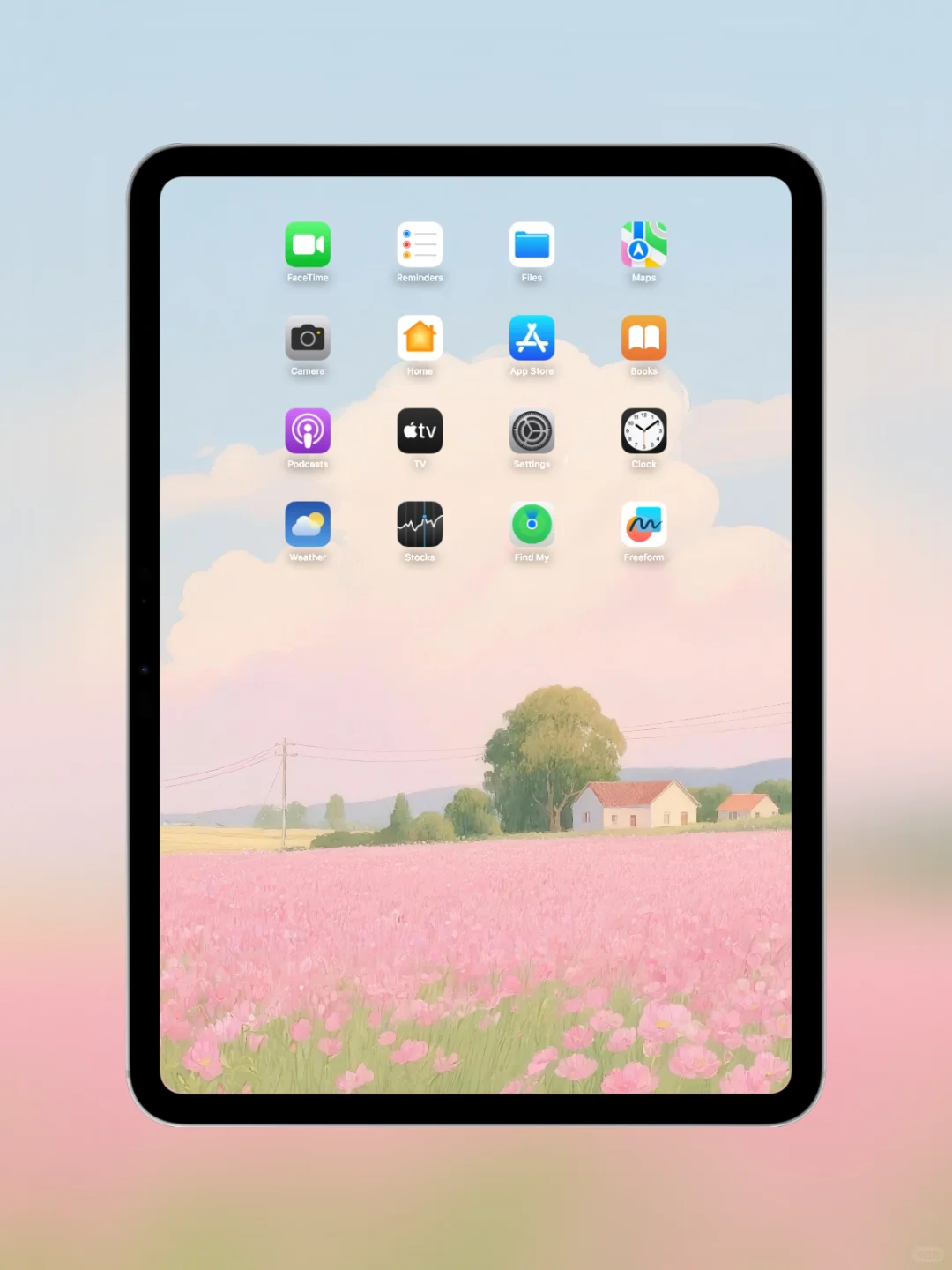 圆月照耀粉色花田|ipad壁纸