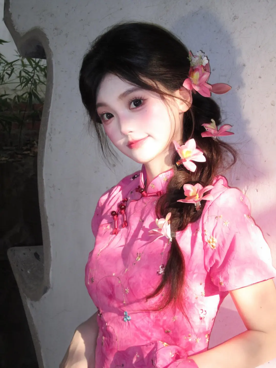 杭州拍的玫红色旗袍 明媚娇艳具像化了!