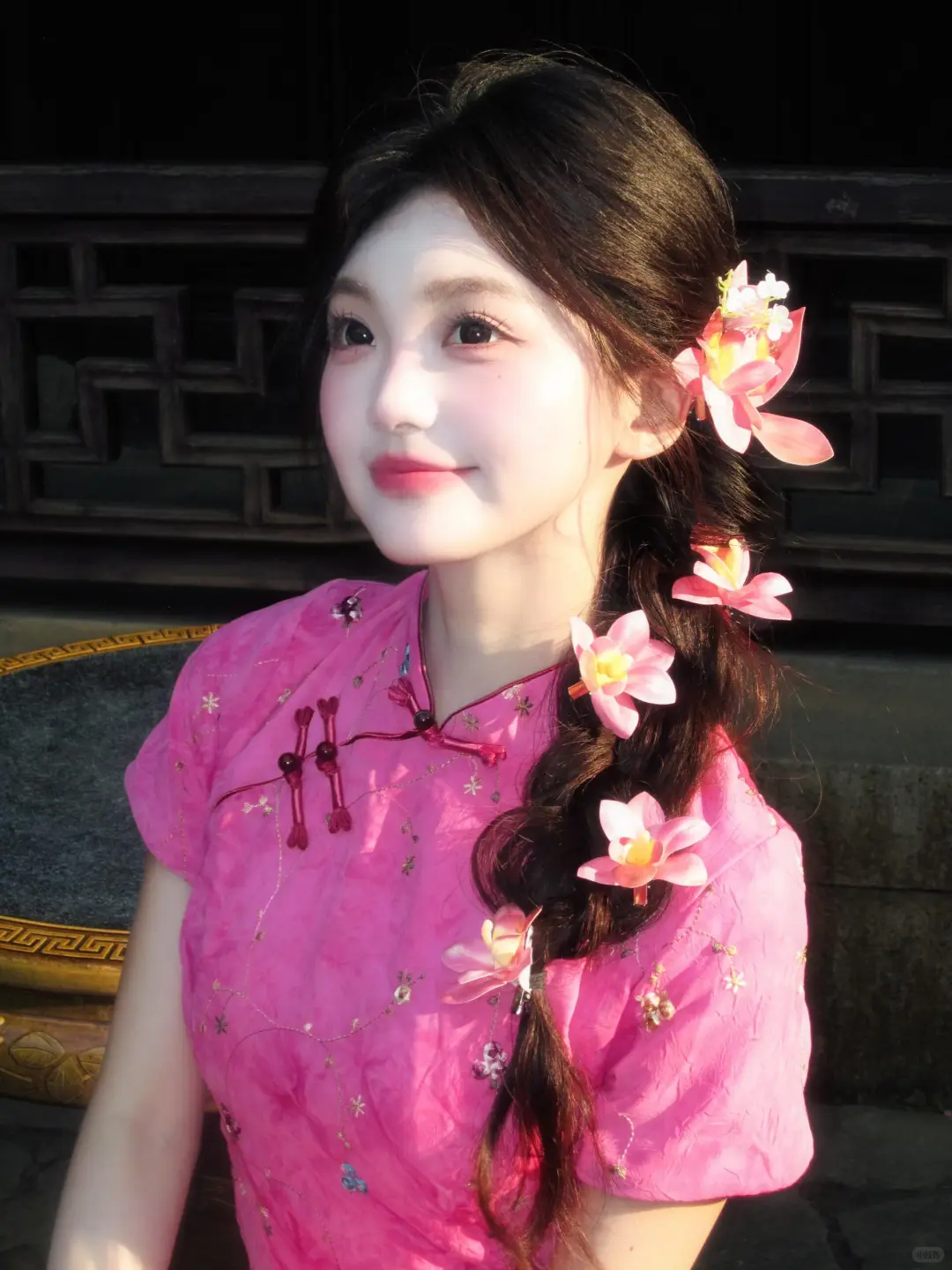 杭州拍的玫红色旗袍 明媚娇艳具像化了!