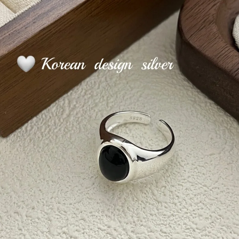 💍闪耀亮银✨黑色玛瑙🖤时尚女戒