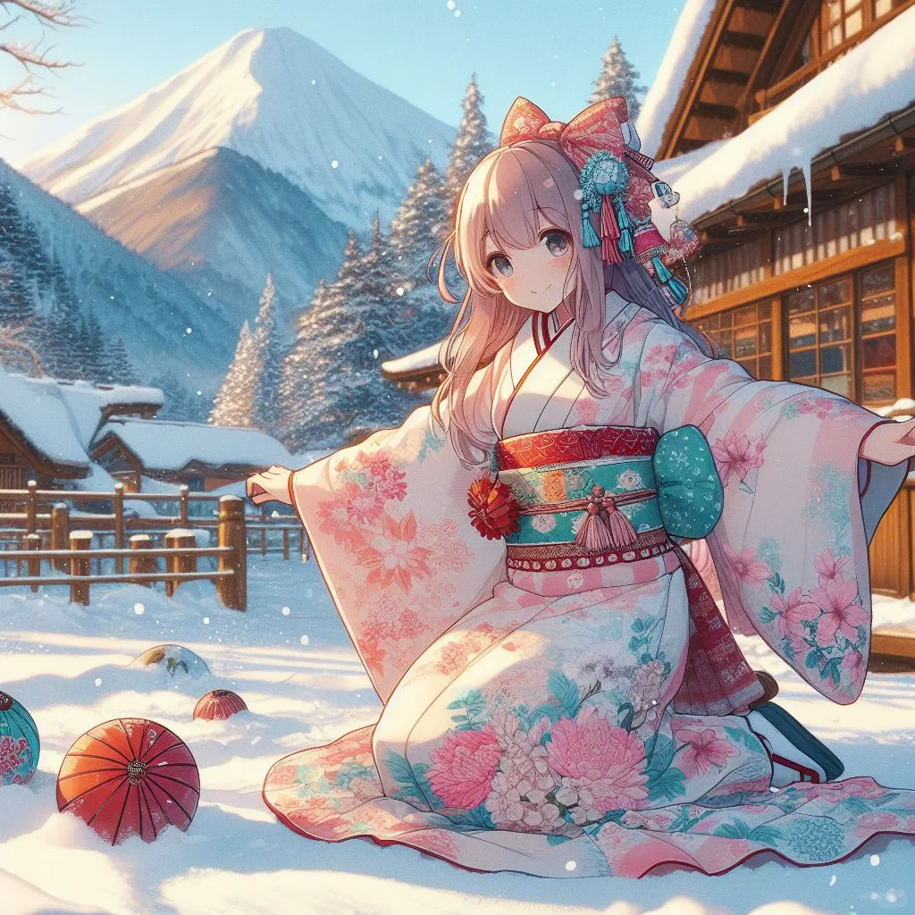 雪山🏔️ 和服👘 少女🧚‍♀️