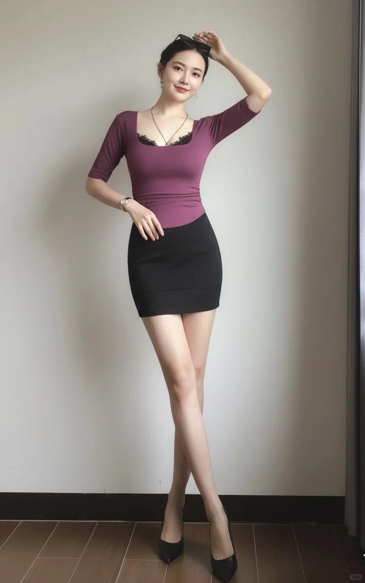 紧身包臀裙真的超显身材😻蕾丝加紫色真好