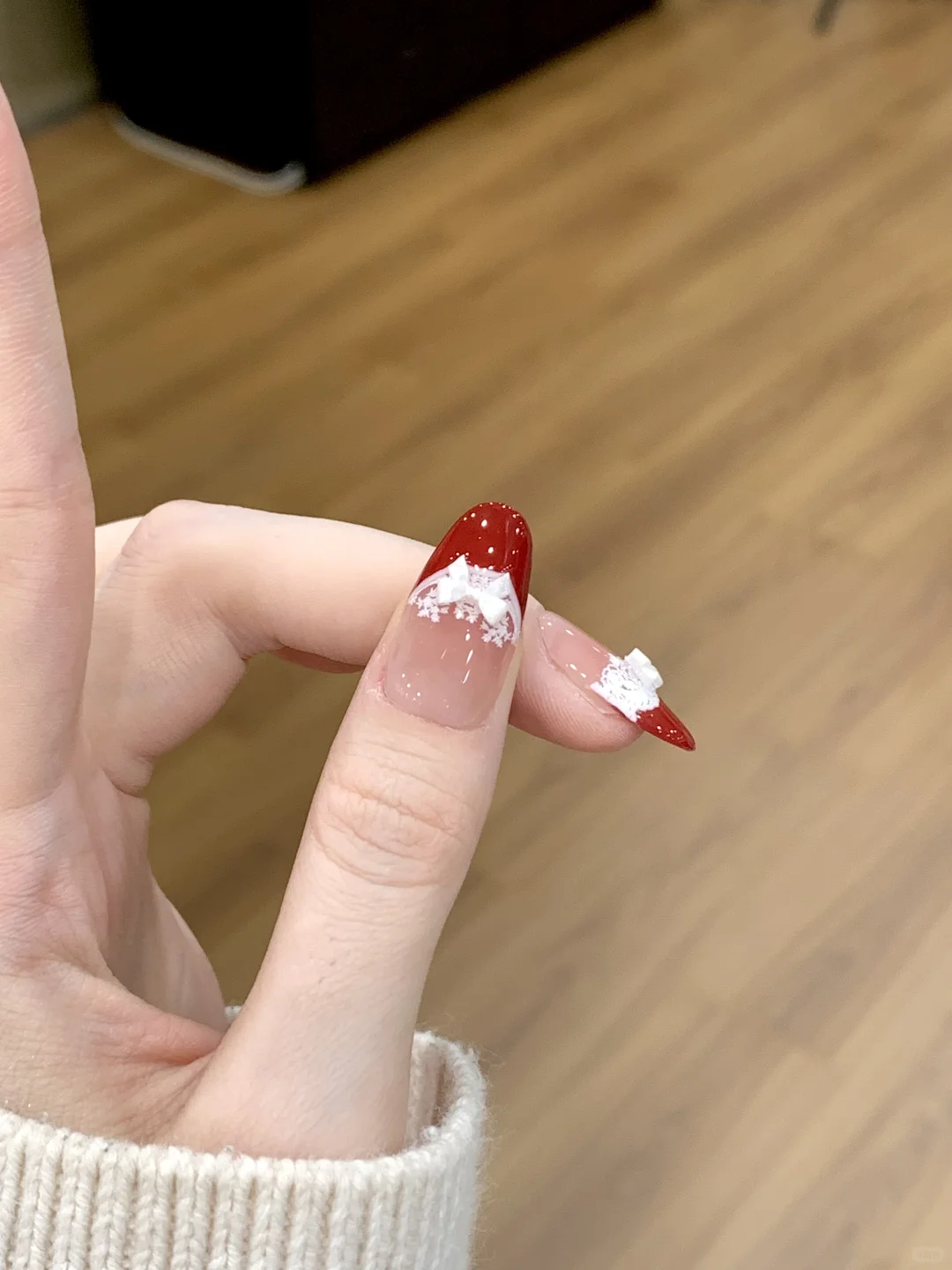 甜辣风❤️🔥少女心红色蕾丝法式美甲💅