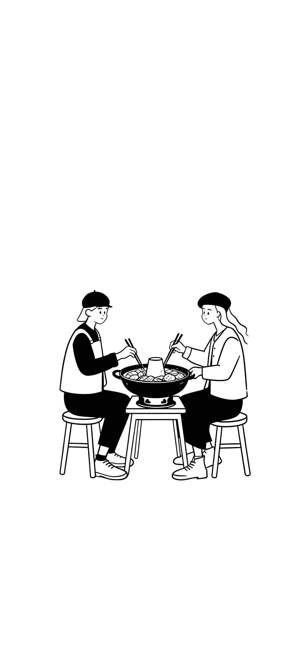 帅气女孩黑白线条插画