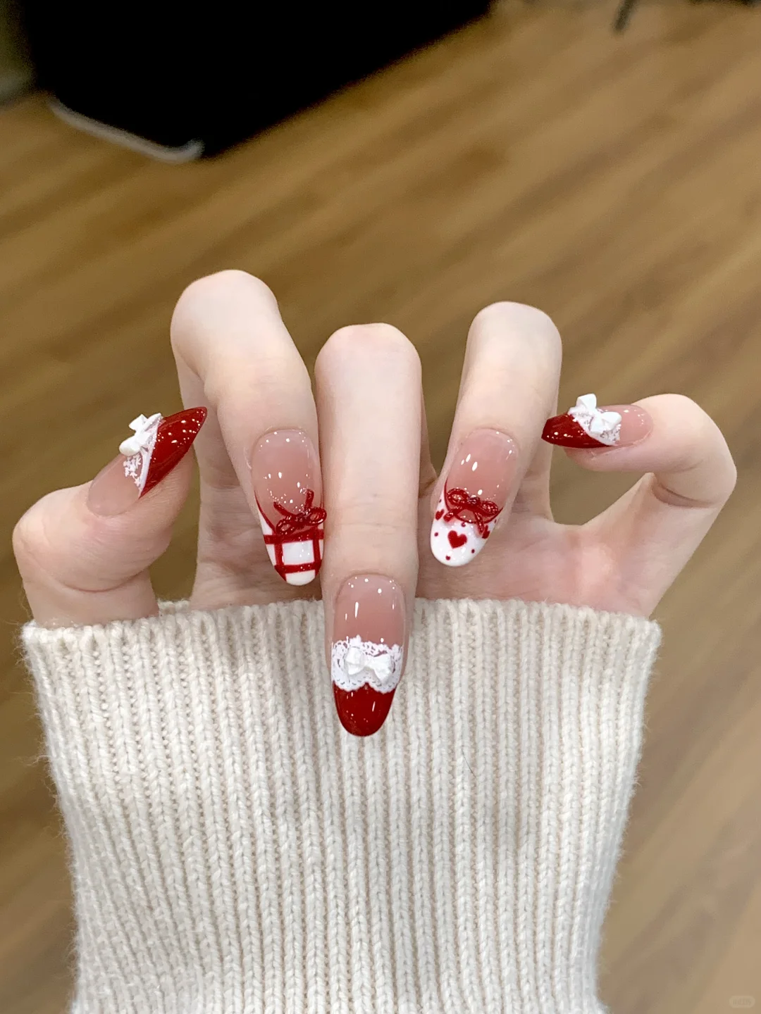甜辣风❤️🔥少女心红色蕾丝法式美甲💅