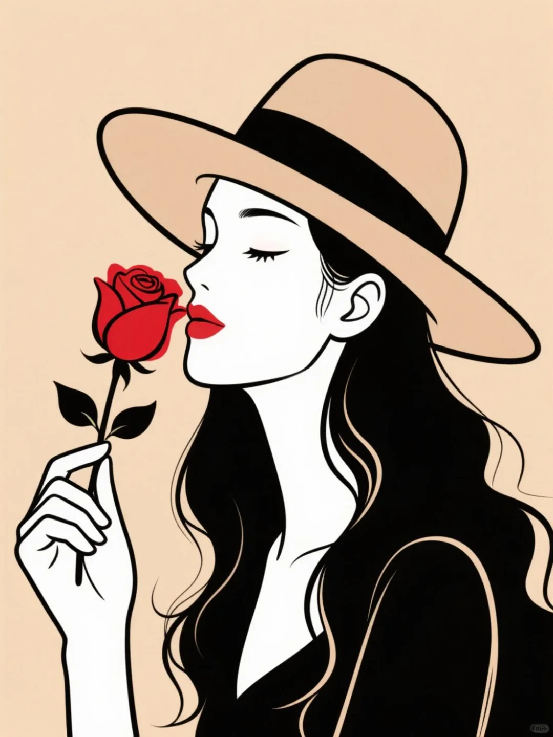 极简线条画，,🌹少女的风情