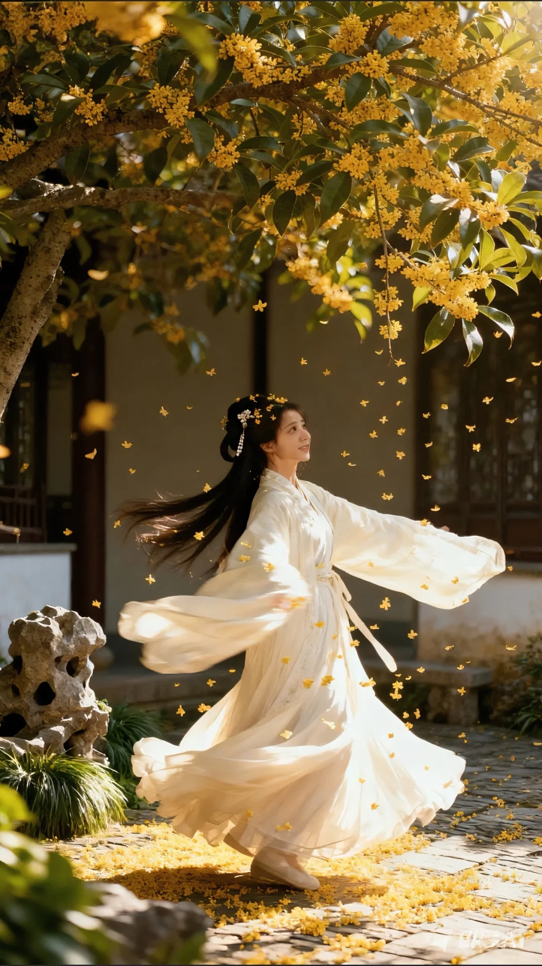 金桂坠满头，我在古风园子里把秋天穿成了诗