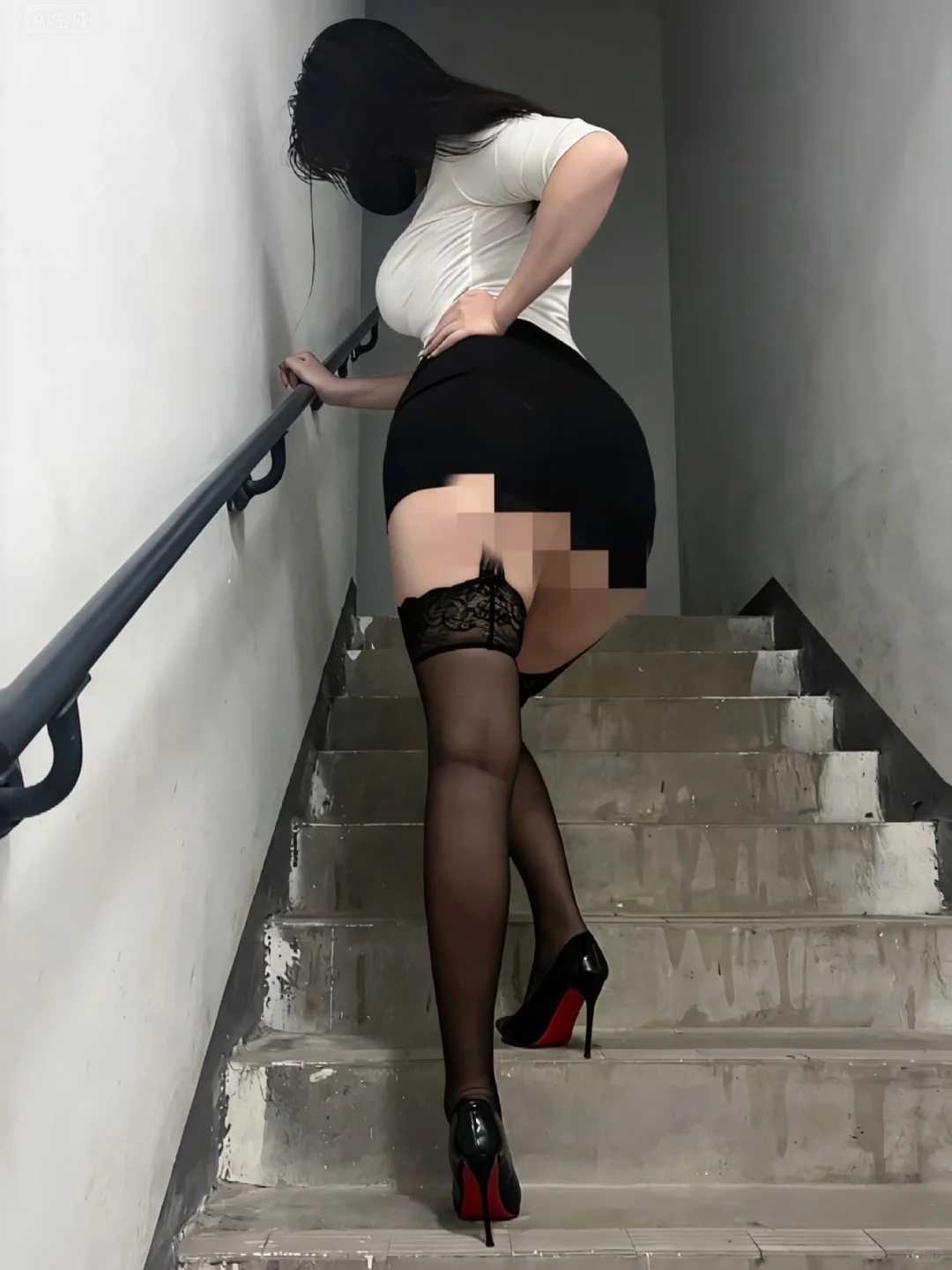 楼梯摆拍背影超显腰臀比📷