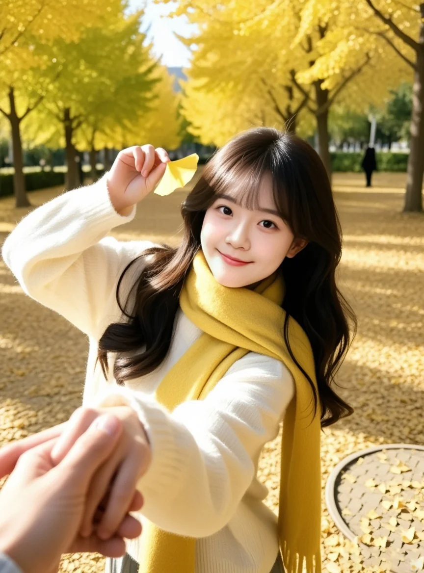 鉴赏:秋季美女银杏叶写真