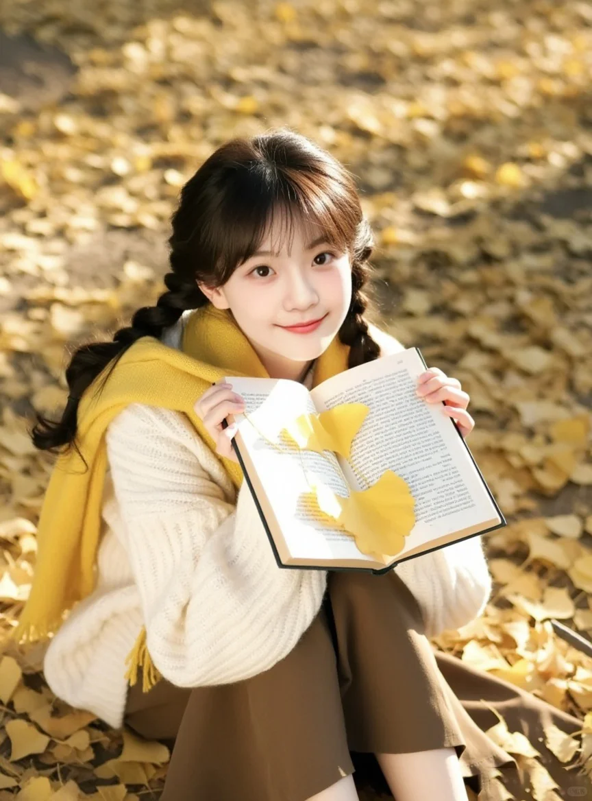 鉴赏:秋季美女银杏叶写真