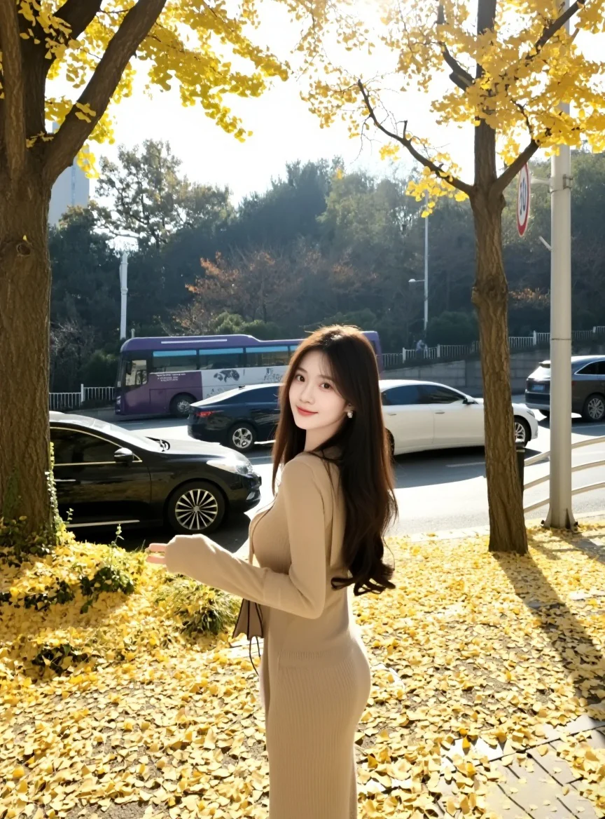 鉴赏:秋季美女银杏叶写真