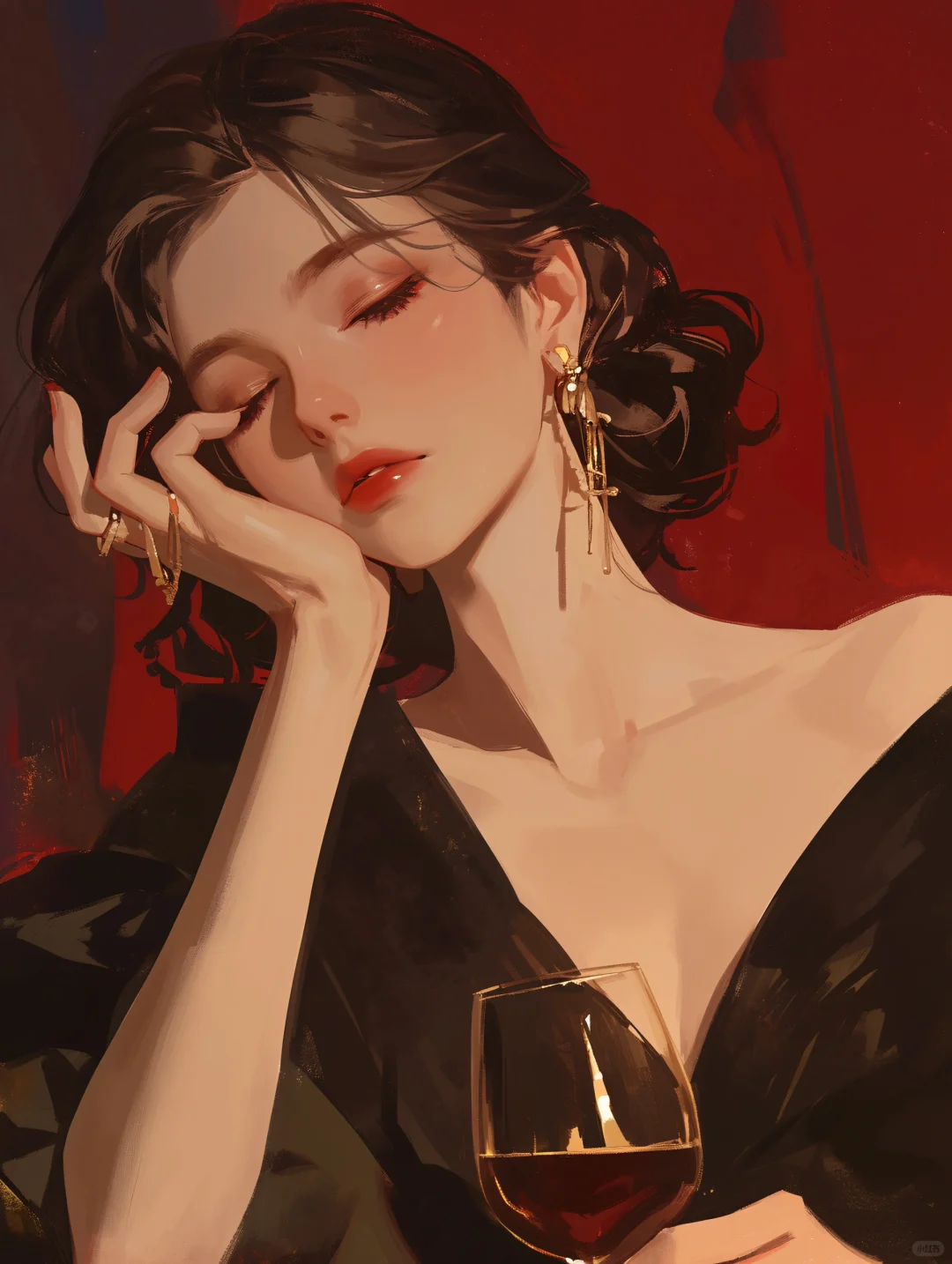 喝醉就不会心痛了｜借酒消愁女生插画｜A082