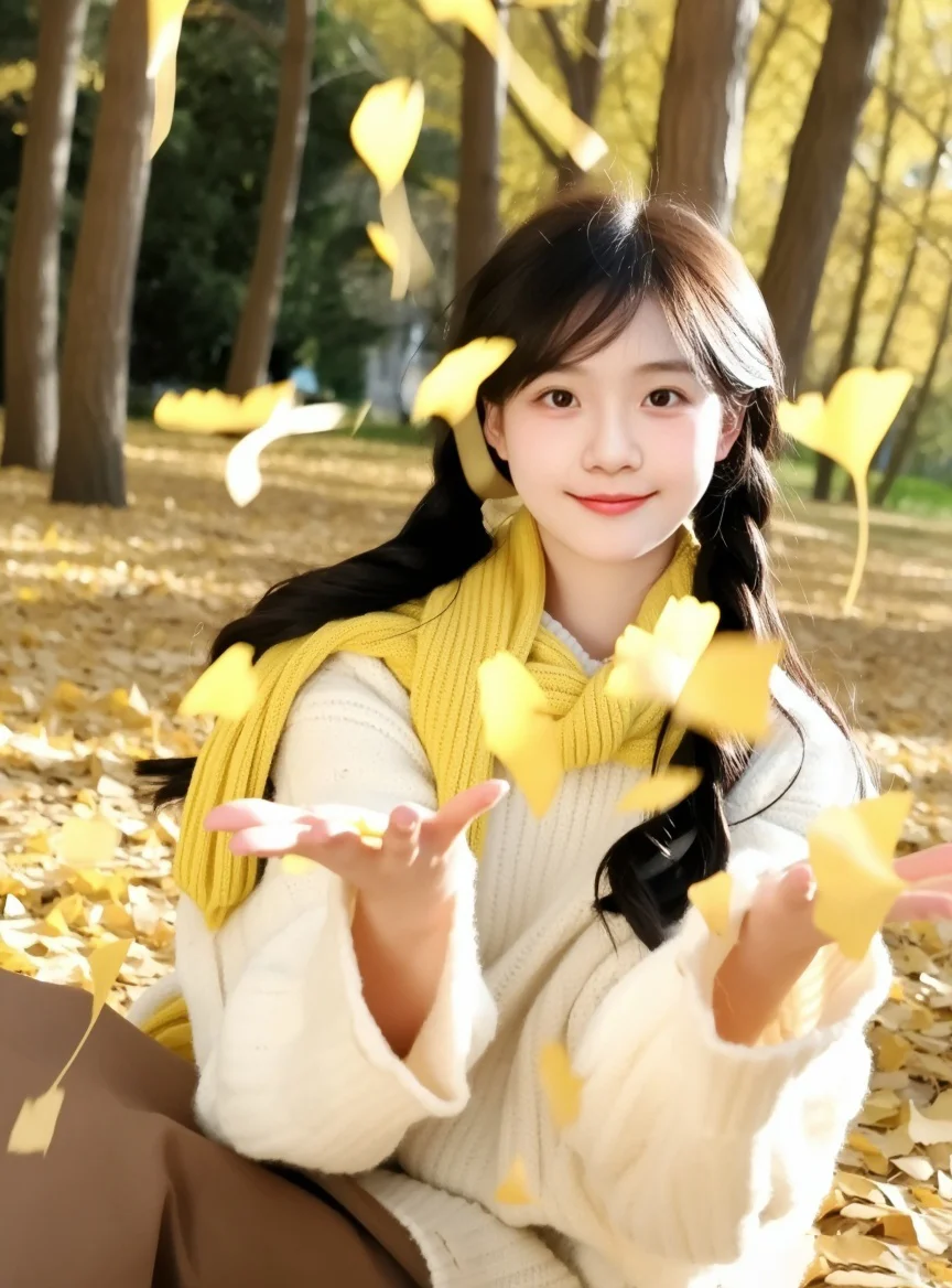 鉴赏:秋季美女银杏叶写真