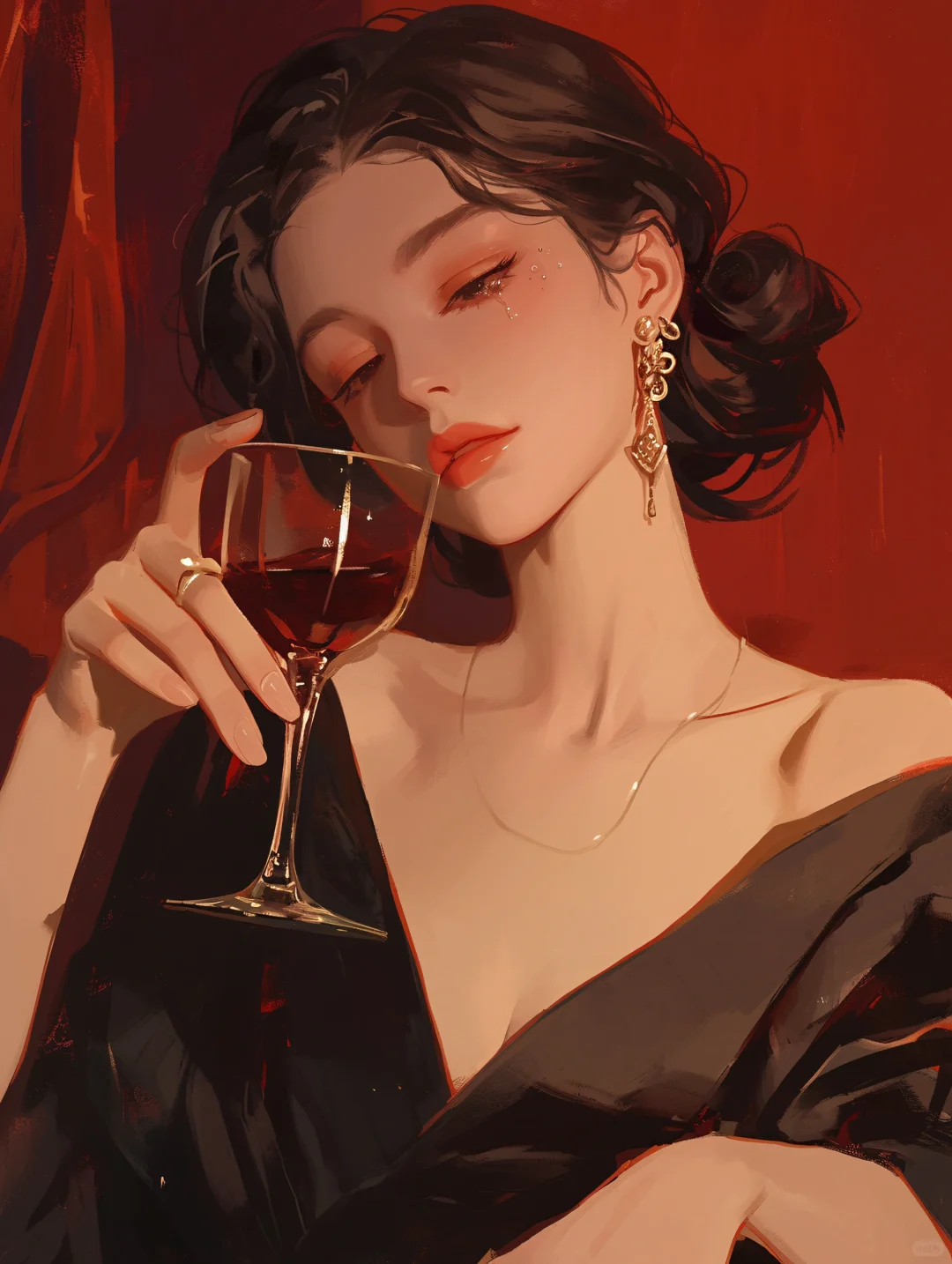 喝醉就不会心痛了|借酒消愁女生插画|A082