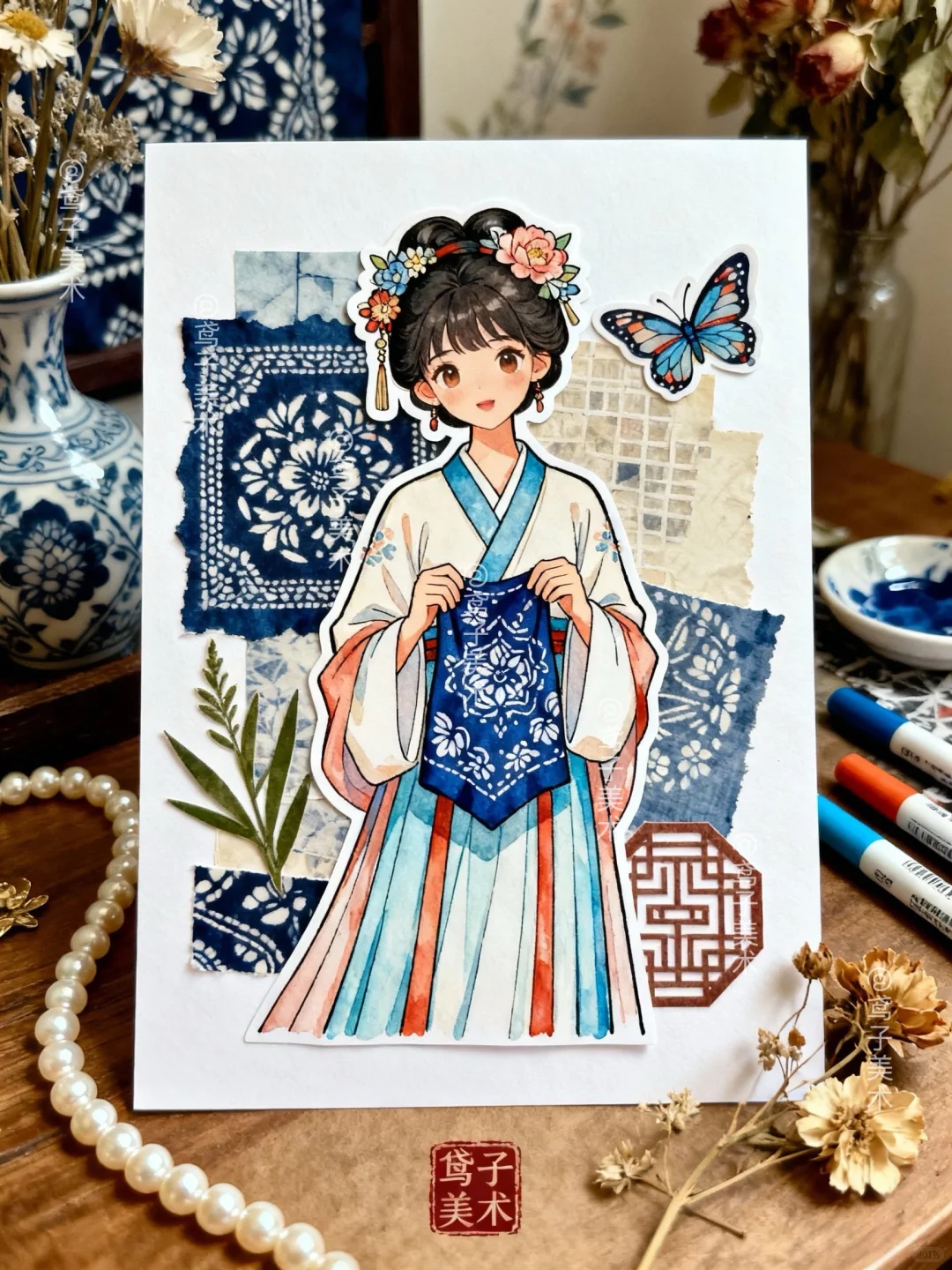 非遗美术动画人物:古风扎染风格人物