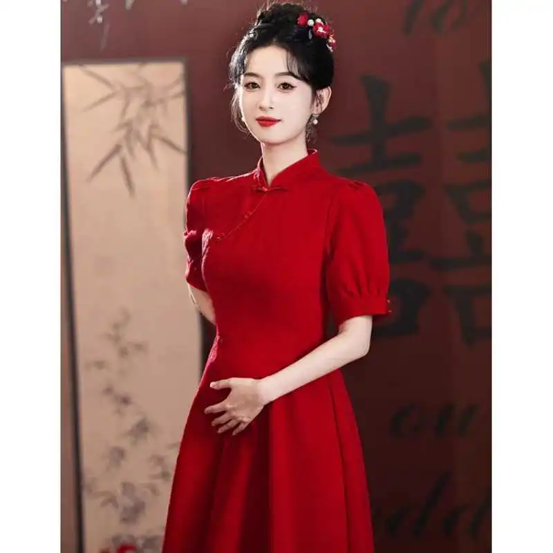 中国风红色旗袍短袖敬酒服女夏季2025新