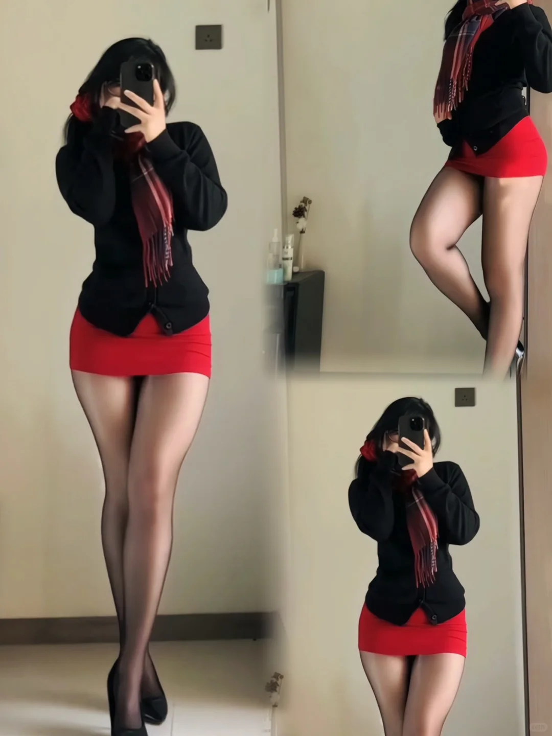 这套黑红配直接拿捏高级性感风！💃