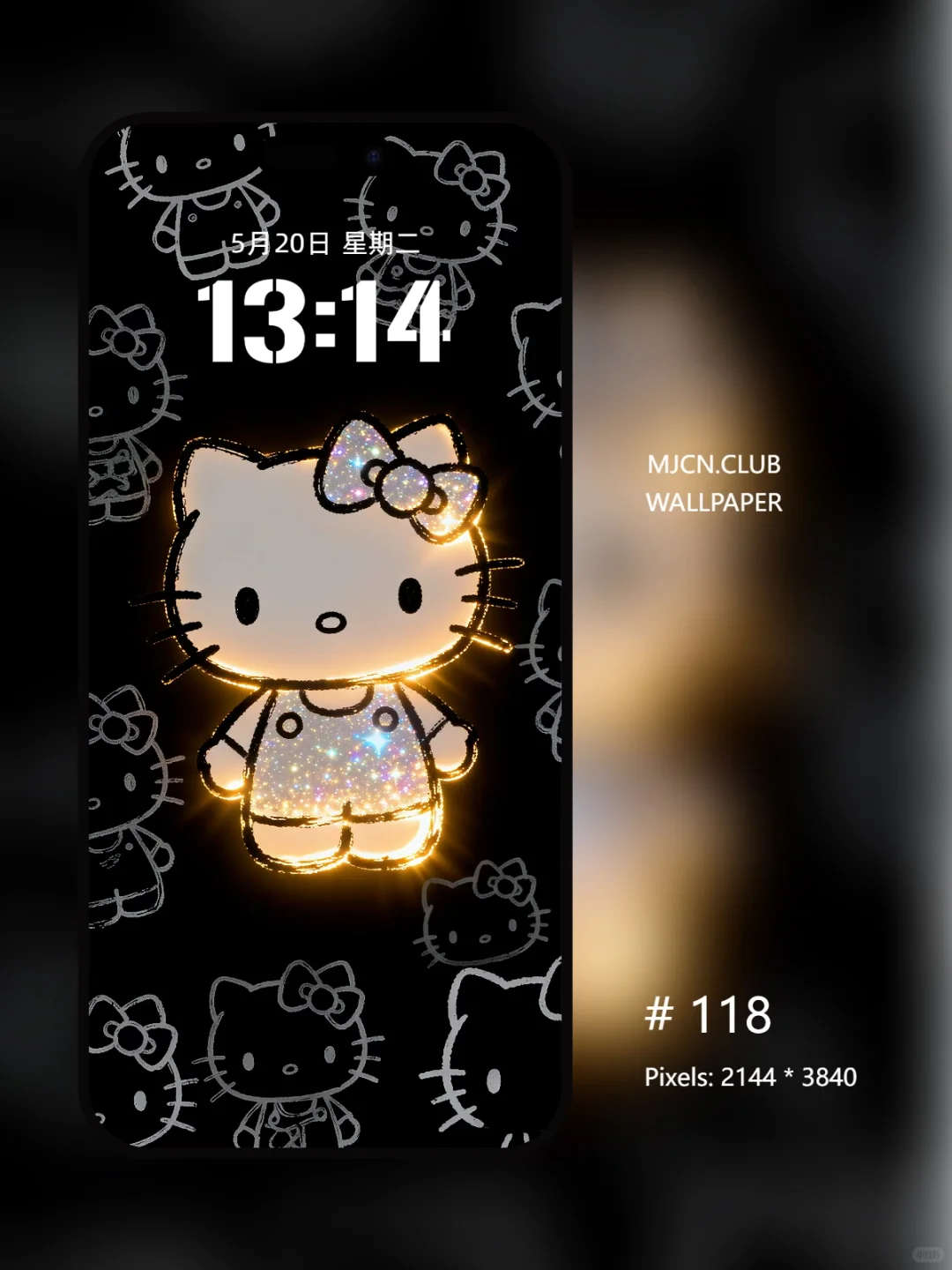 Hellokitty ｜黑色发光手机壁纸