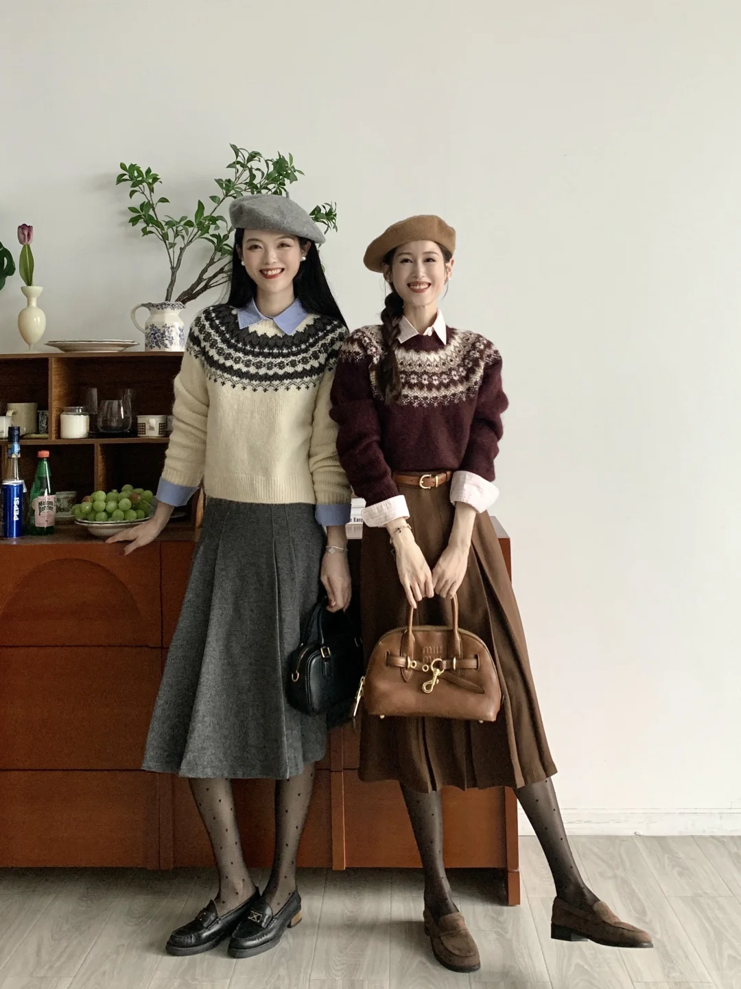 158和166身高差闺蜜穿搭，复古秋冬有效叠穿！