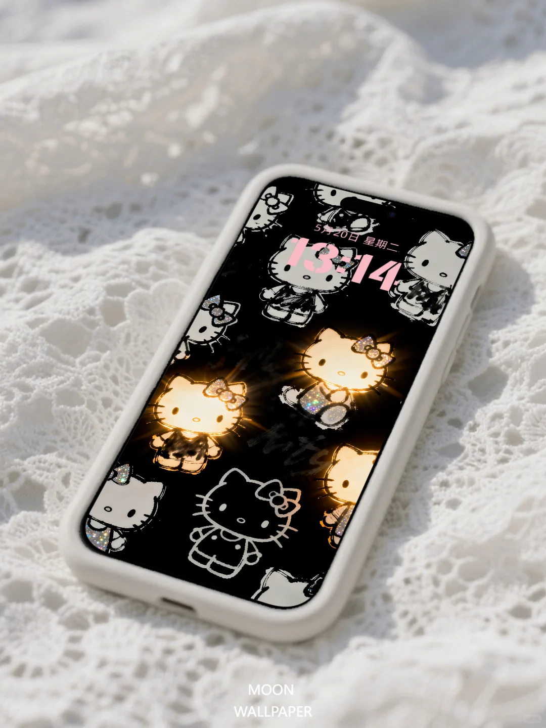 Hellokitty ｜黑色发光手机壁纸