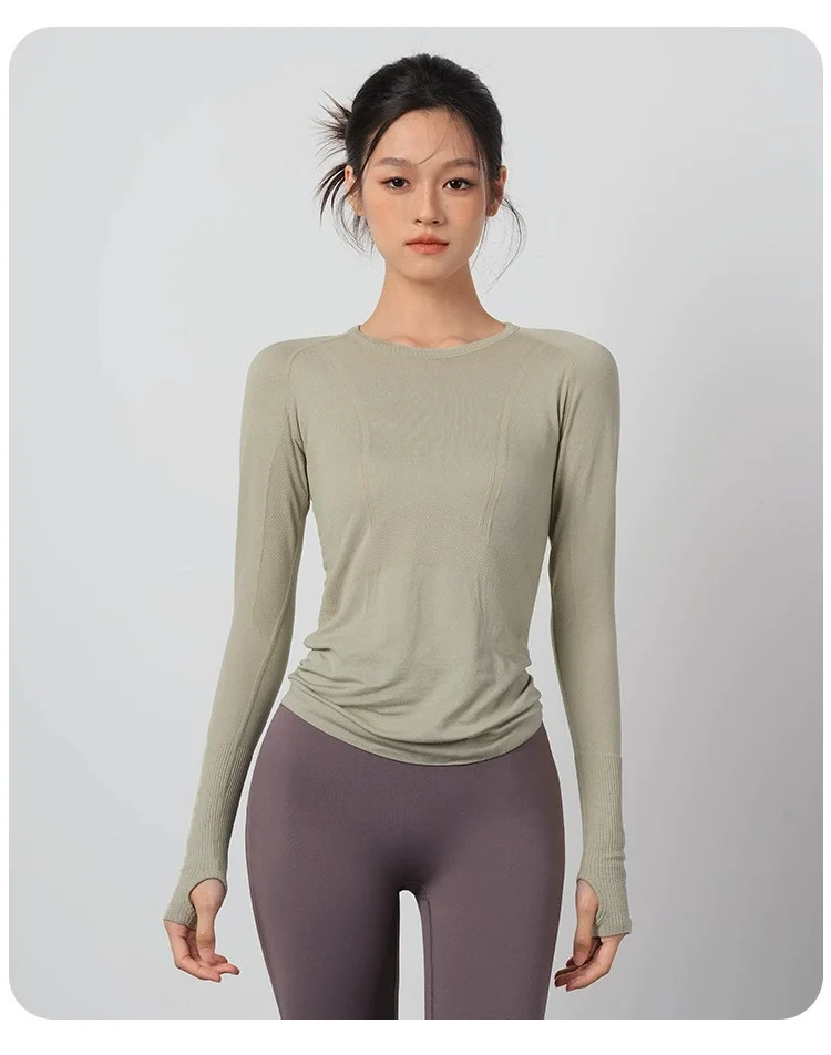 全新lulu运动上衣女秋冬款修身圆领速干瑜伽