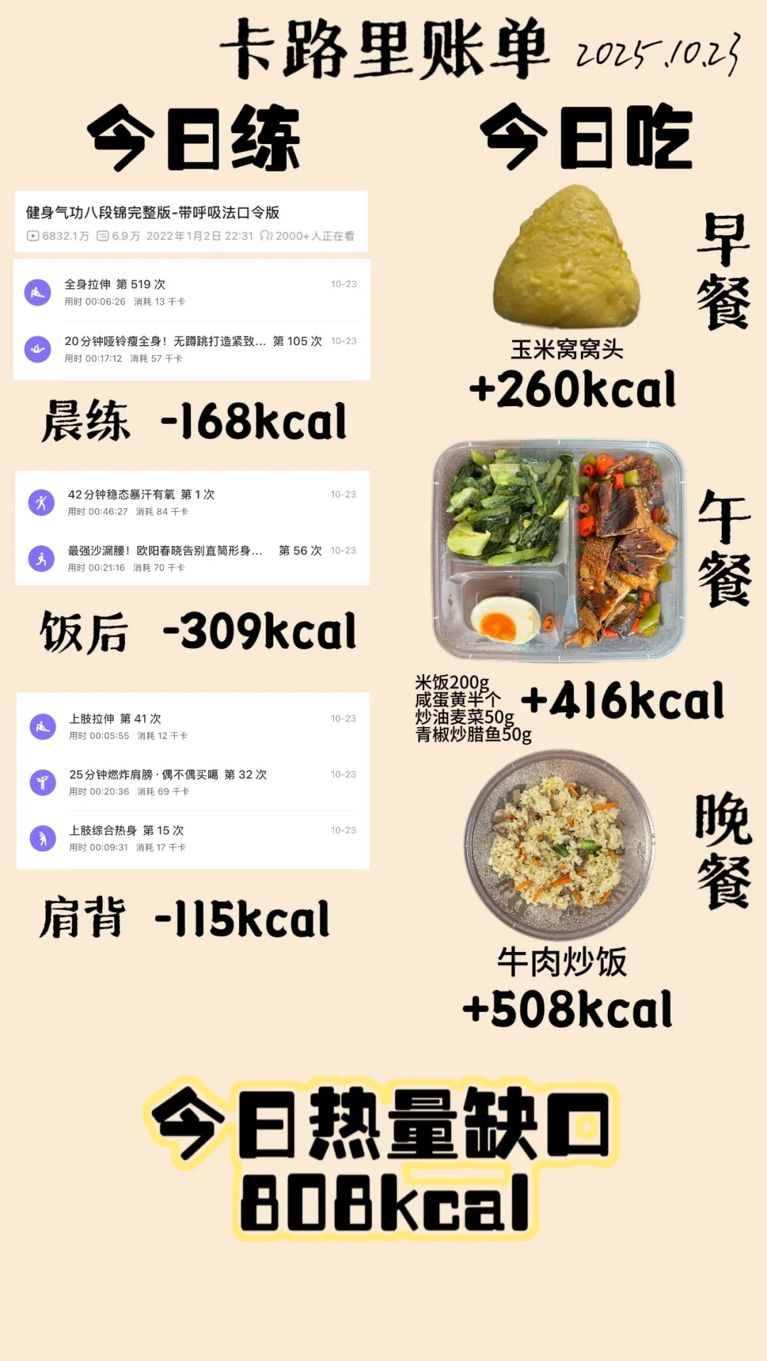 10.23一日卡路里账单