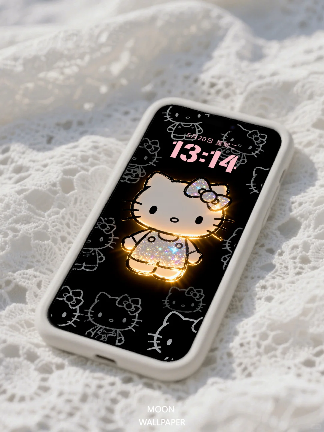 Hellokitty ｜黑色发光手机壁纸